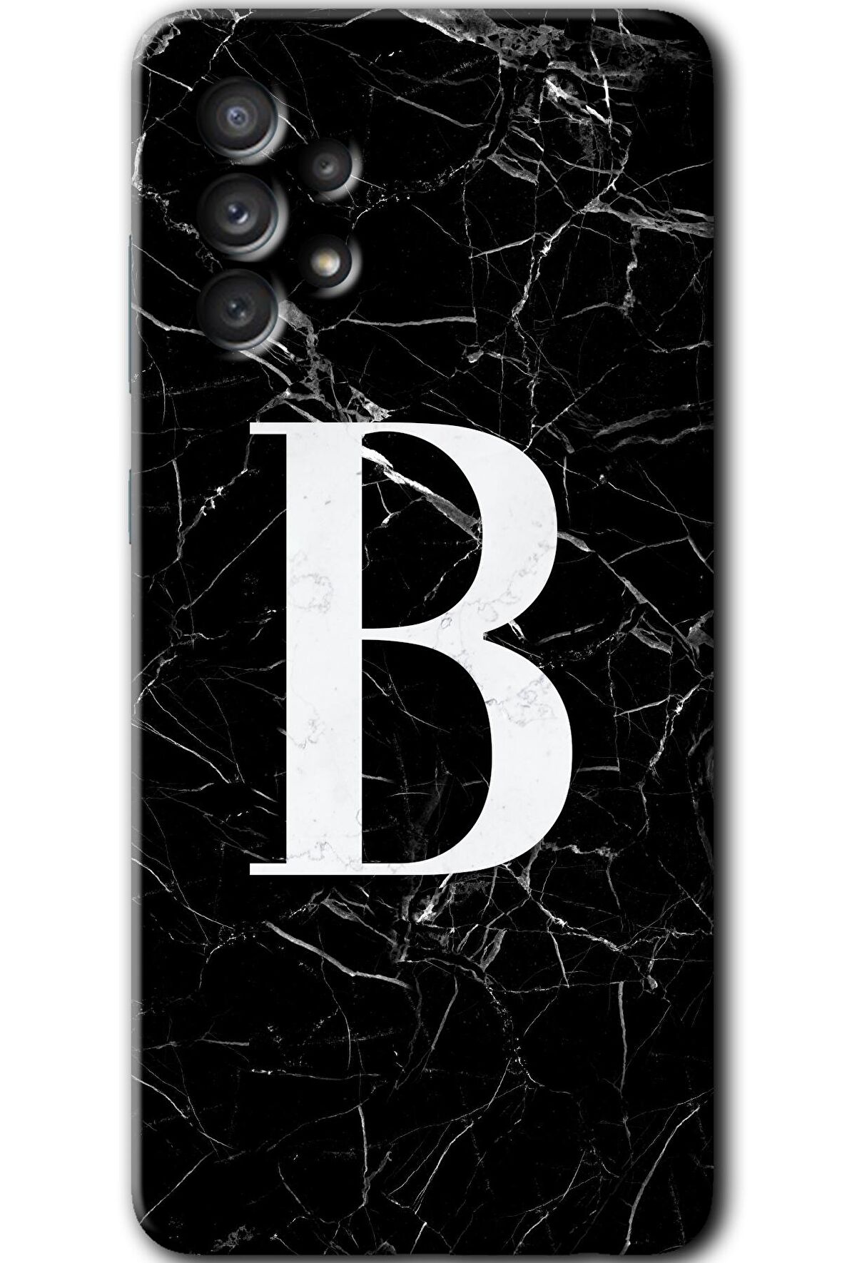 Galaxy A32 4G Kılıf HD Desen Baskılı Arka Kapak - Siyah Mermer Desenli B Harfi 