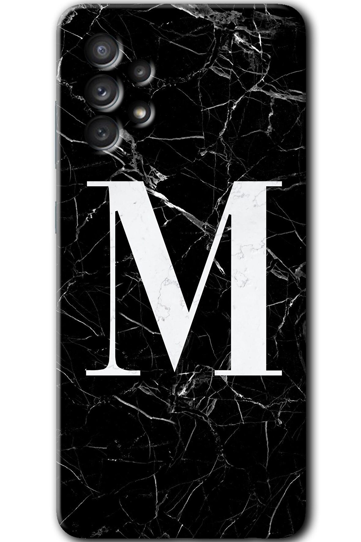Galaxy A32 4G Kılıf HD Desen Baskılı Arka Kapak - Siyah Mermer Desenli M Harfi 