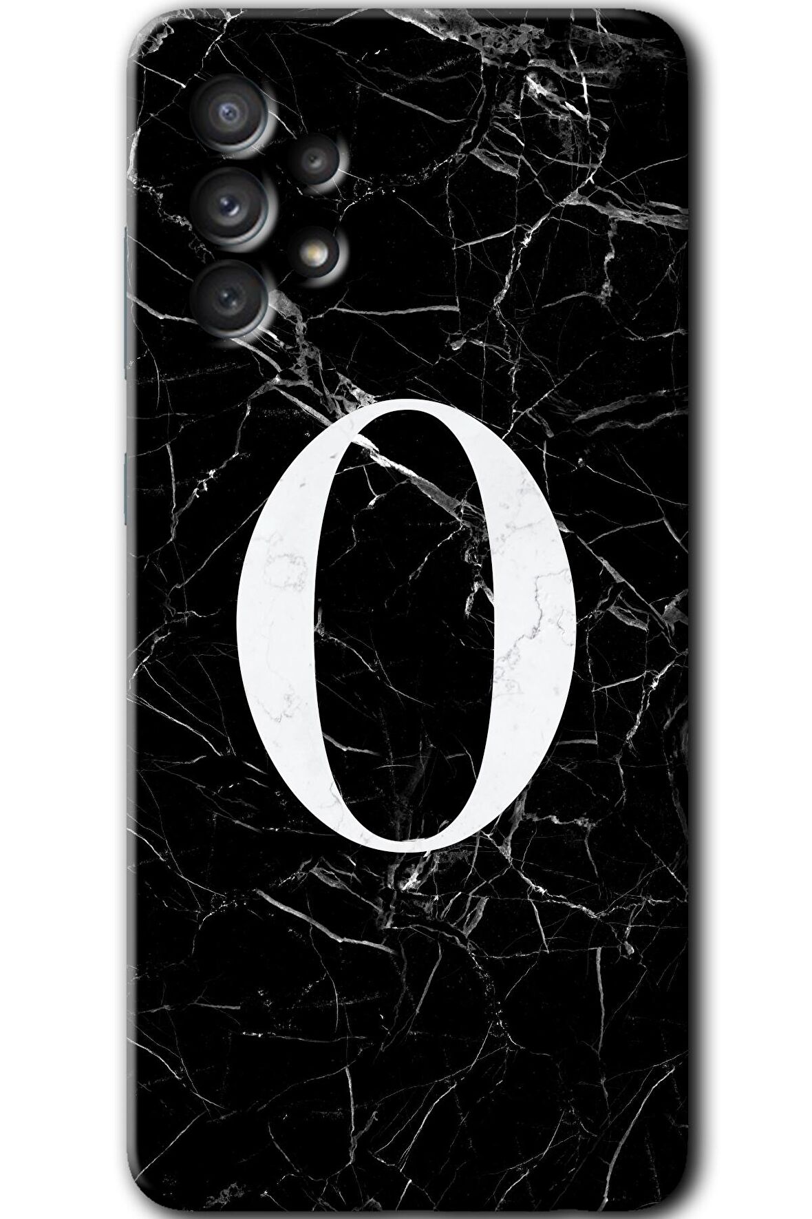 Galaxy A32 4G Kılıf HD Desen Baskılı Arka Kapak - Siyah Mermer Desenli O Harfi 