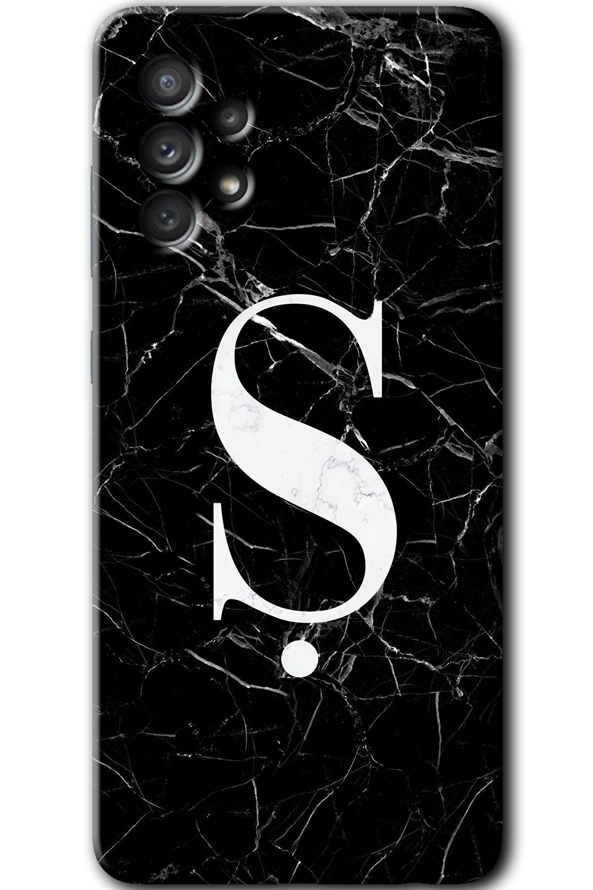 Galaxy A33 Kılıf HD Desen Baskılı Arka Kapak - Siyah Mermer Desenli Ş Harfi 