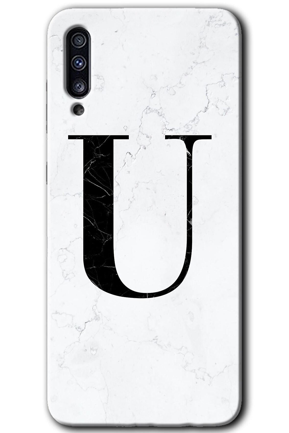Galaxy A50 Kılıf HD Desen Baskılı Arka Kapak - Beyaz Mermer Desenli U Harfi 