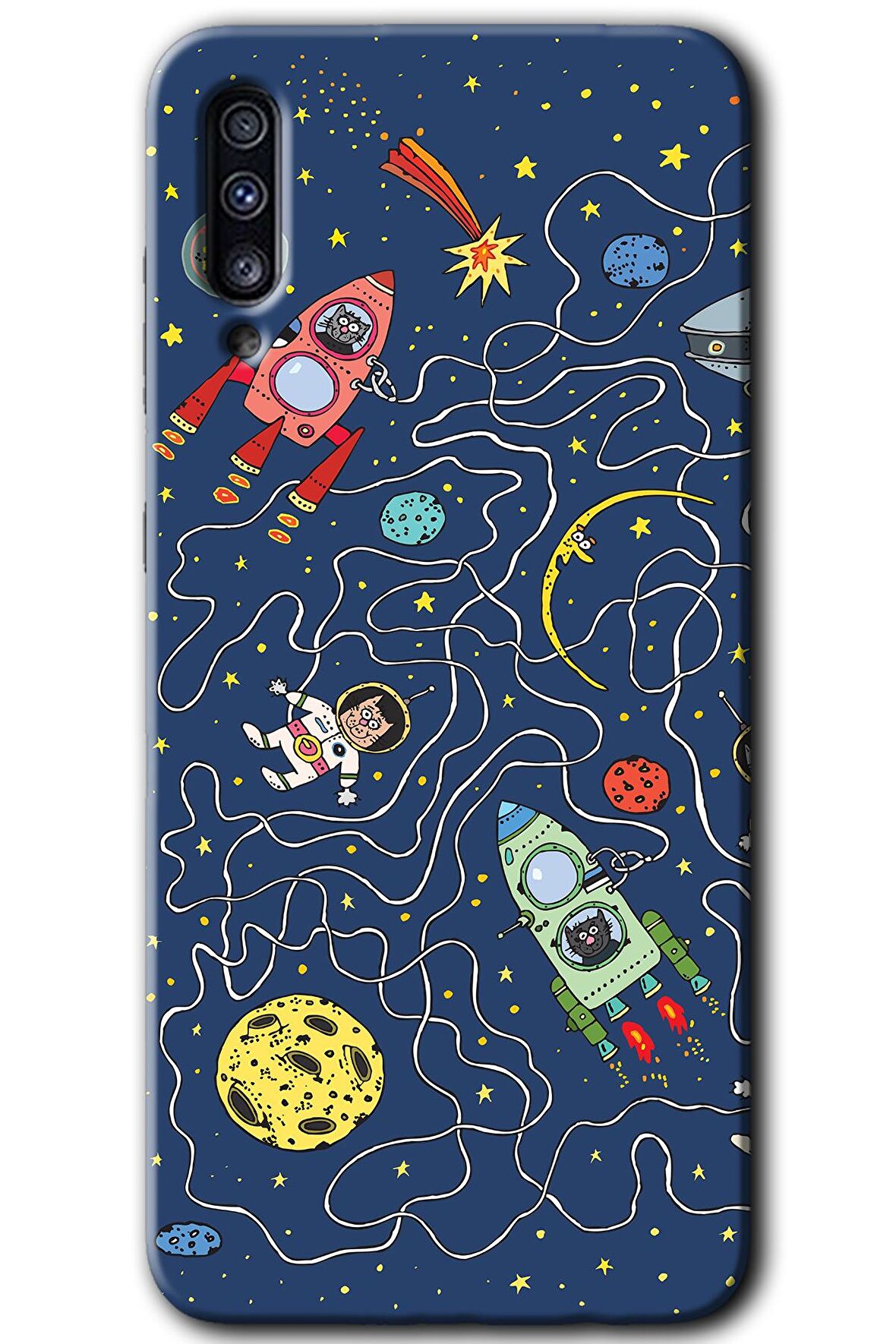 Galaxy A50 Kılıf HD Desen Baskılı Arka Kapak - Kedi Galaksi 