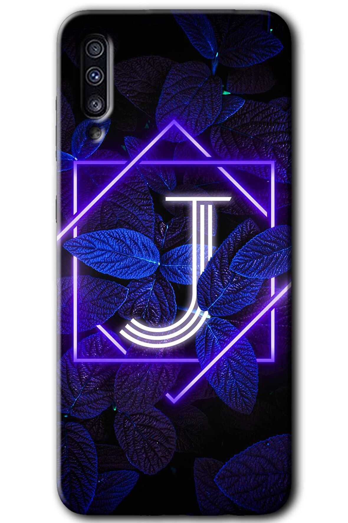 Galaxy A50 Kılıf HD Desen Baskılı Arka Kapak - Dark Neon Yaprak J Harfi 