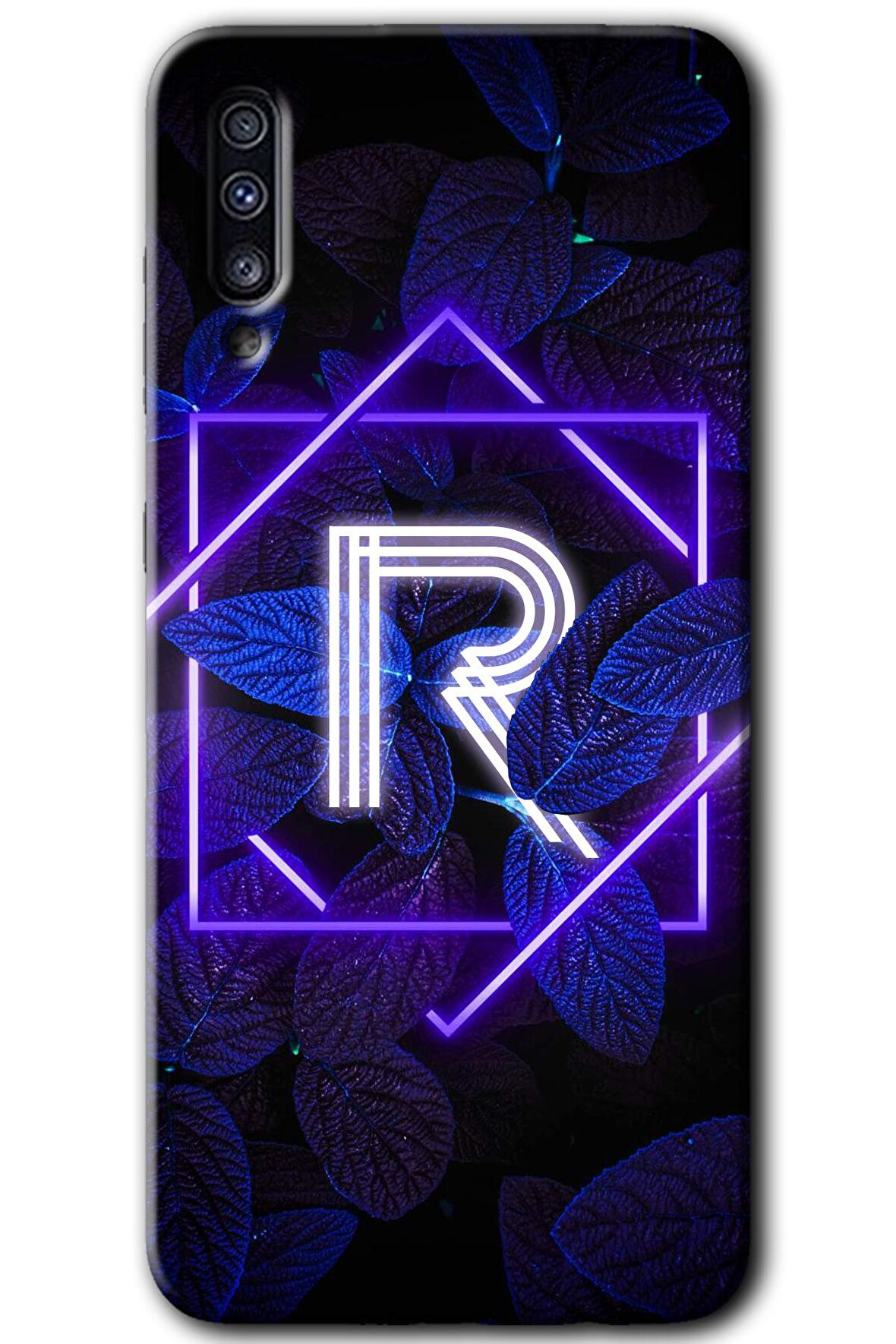 Galaxy A50 Kılıf HD Desen Baskılı Arka Kapak - Dark Neon Yaprak R Harfi 