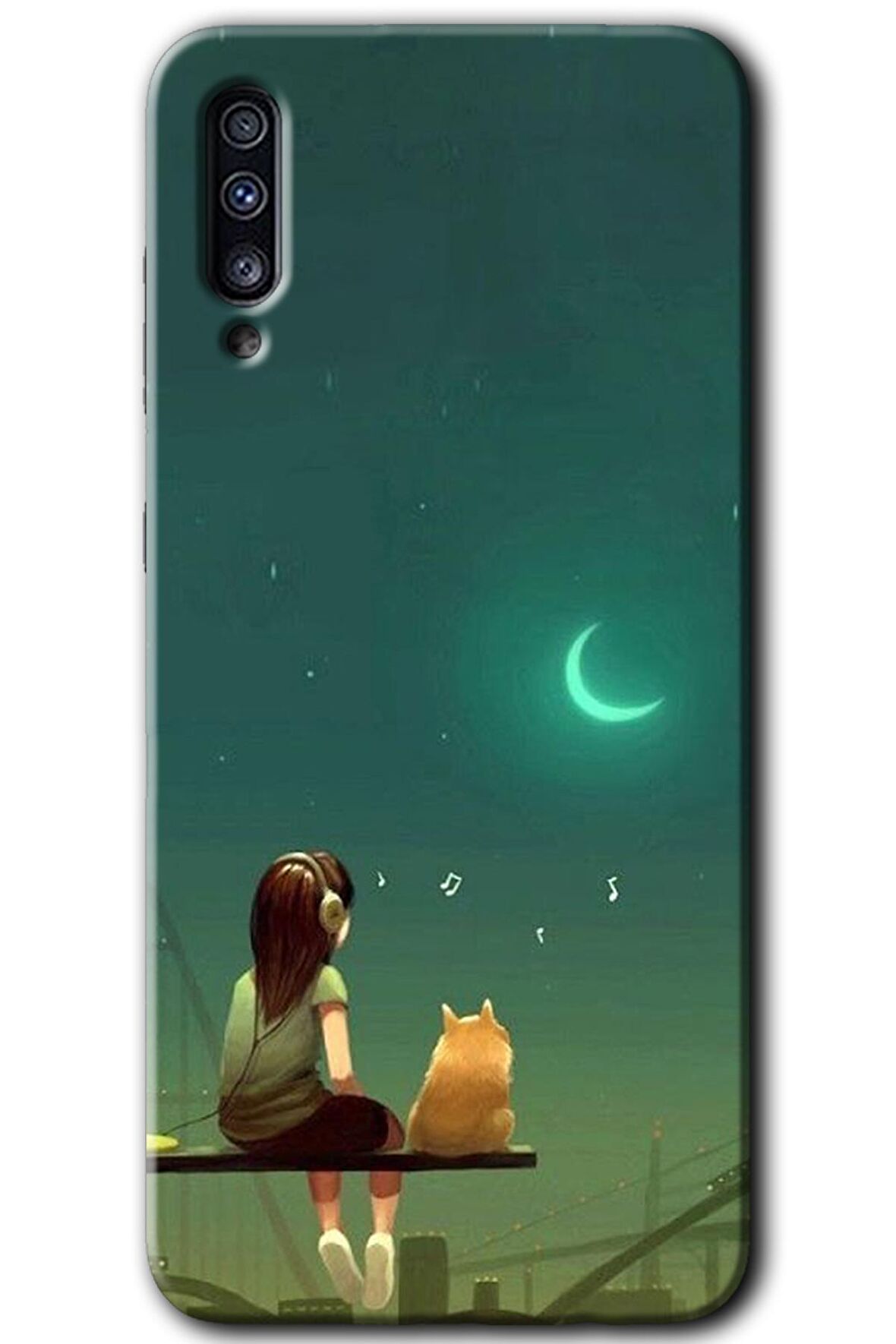 Galaxy A50 Kılıf HD Desen Baskılı Arka Kapak - Kedili Kız 