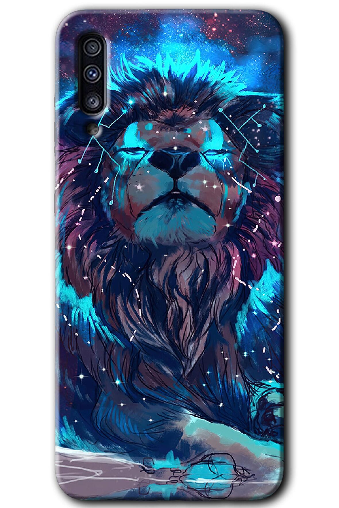 Galaxy A50 Kılıf HD Desen Baskılı Arka Kapak - Neon Aslan 
