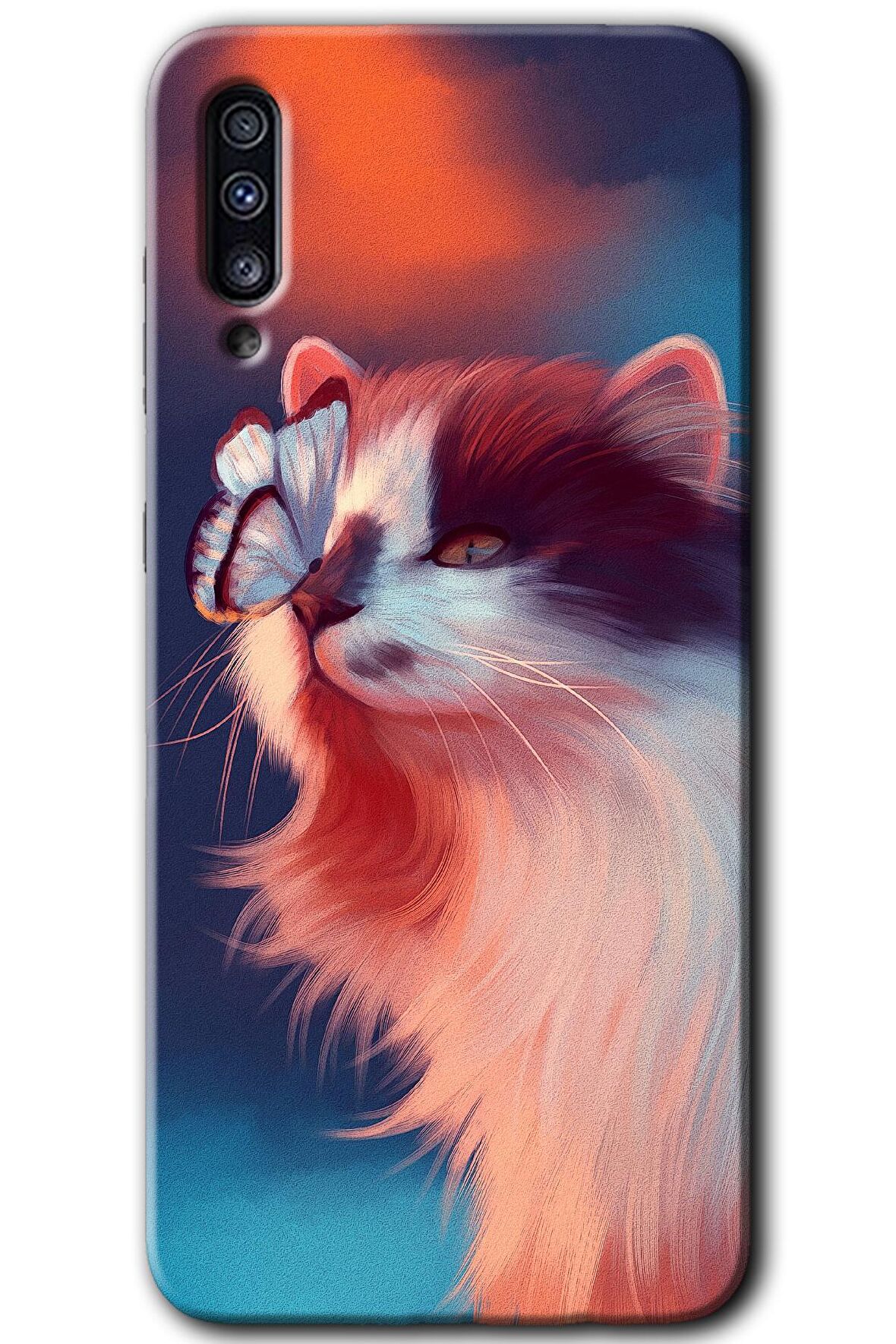Galaxy A50s Kılıf HD Desen Baskılı Arka Kapak - Cat Butterfly 