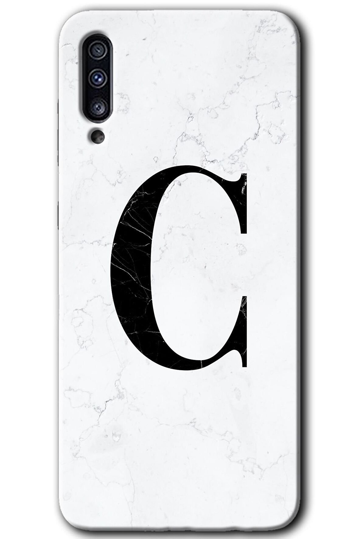 Galaxy A50s Kılıf HD Desen Baskılı Arka Kapak - Beyaz Mermer Desenli C Harfi 