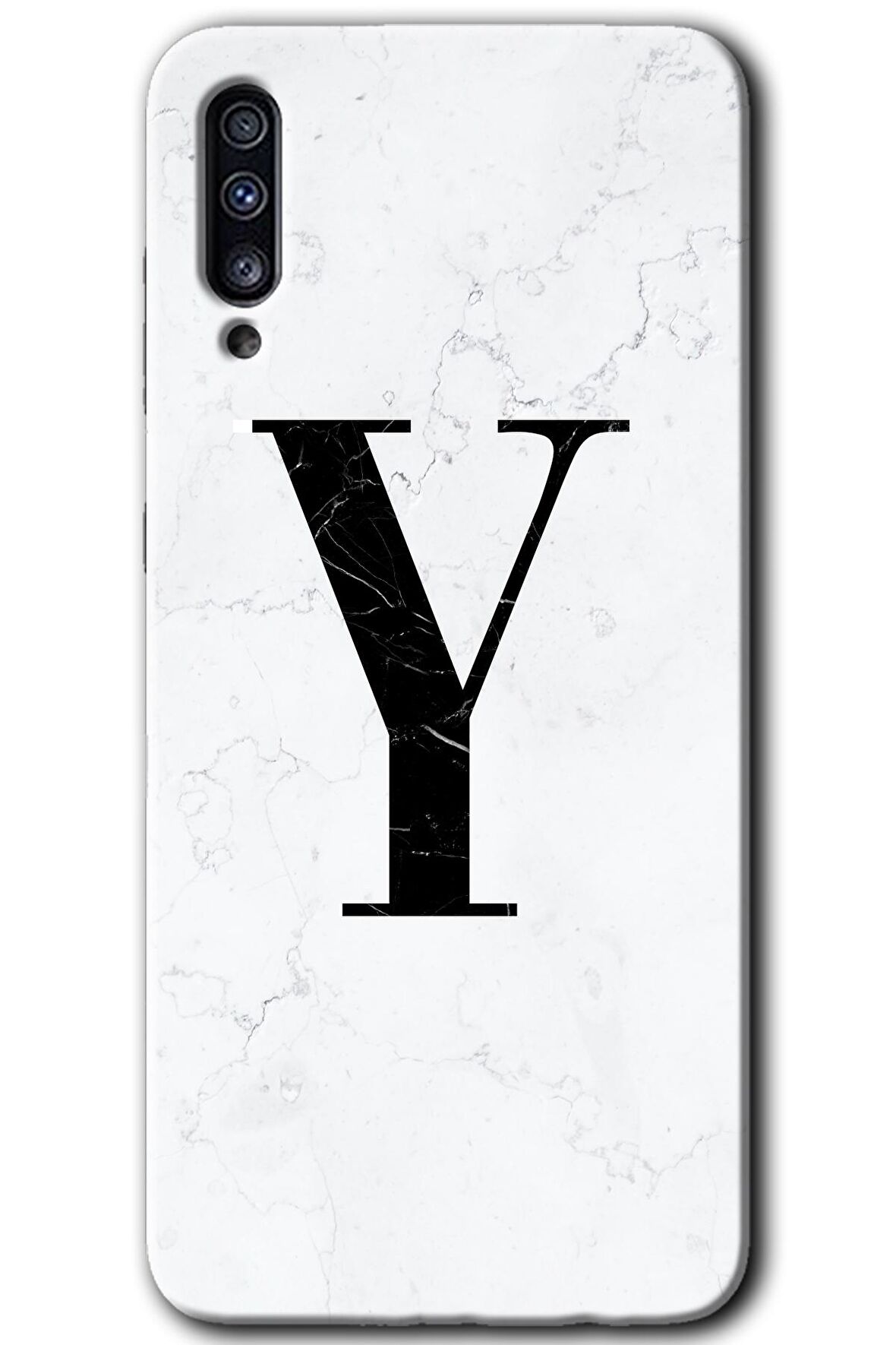 Galaxy A50s Kılıf HD Desen Baskılı Arka Kapak - Beyaz Mermer Desenli Y Harfi 