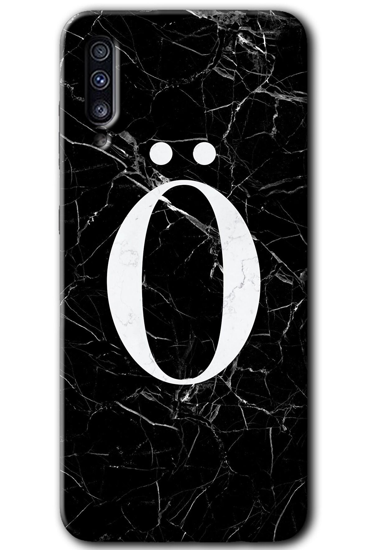 Galaxy A50s Kılıf HD Desen Baskılı Arka Kapak - Siyah Mermer Desenli Ö Harfi 