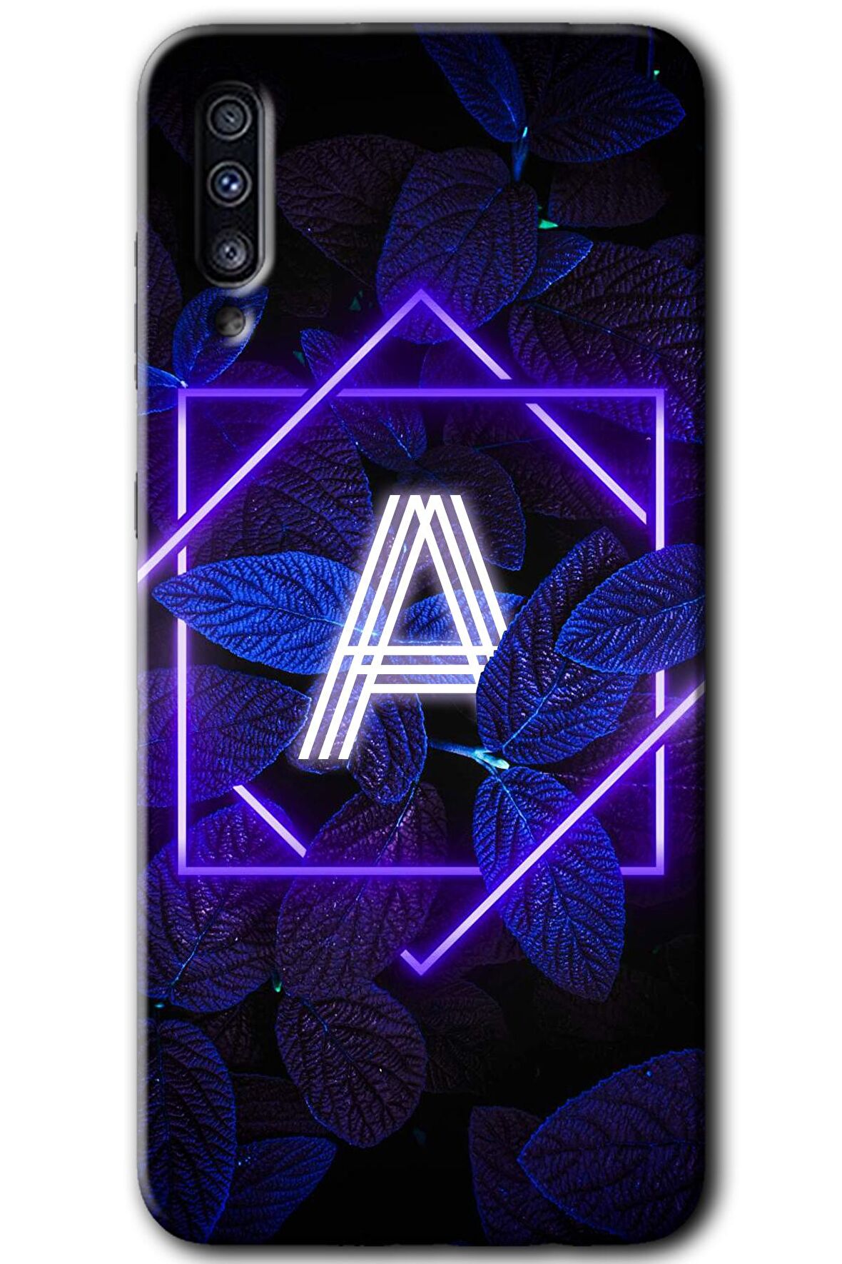 Galaxy A50s Kılıf HD Desen Baskılı Arka Kapak - Dark Neon Yaprak A Harfi 