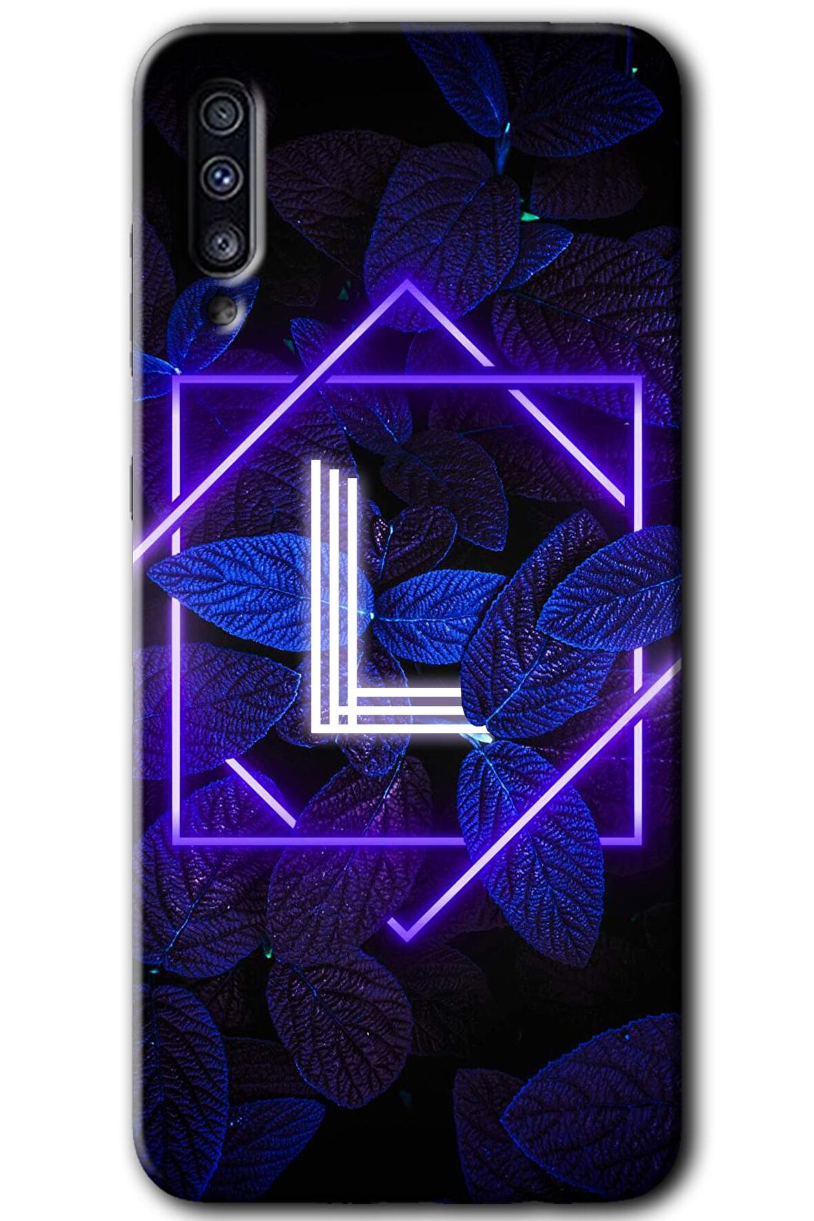 Galaxy A50s Kılıf HD Desen Baskılı Arka Kapak - Dark Neon Yaprak L Harfi 
