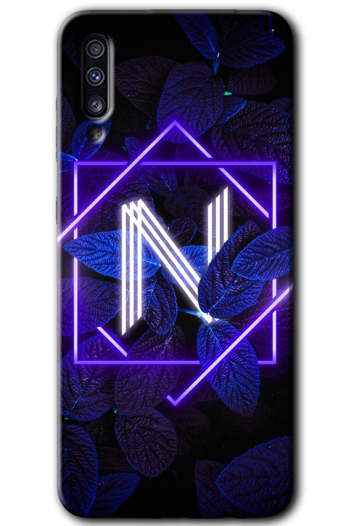 Galaxy A50s Kılıf HD Desen Baskılı Arka Kapak - Dark Neon Yaprak N Harfi 