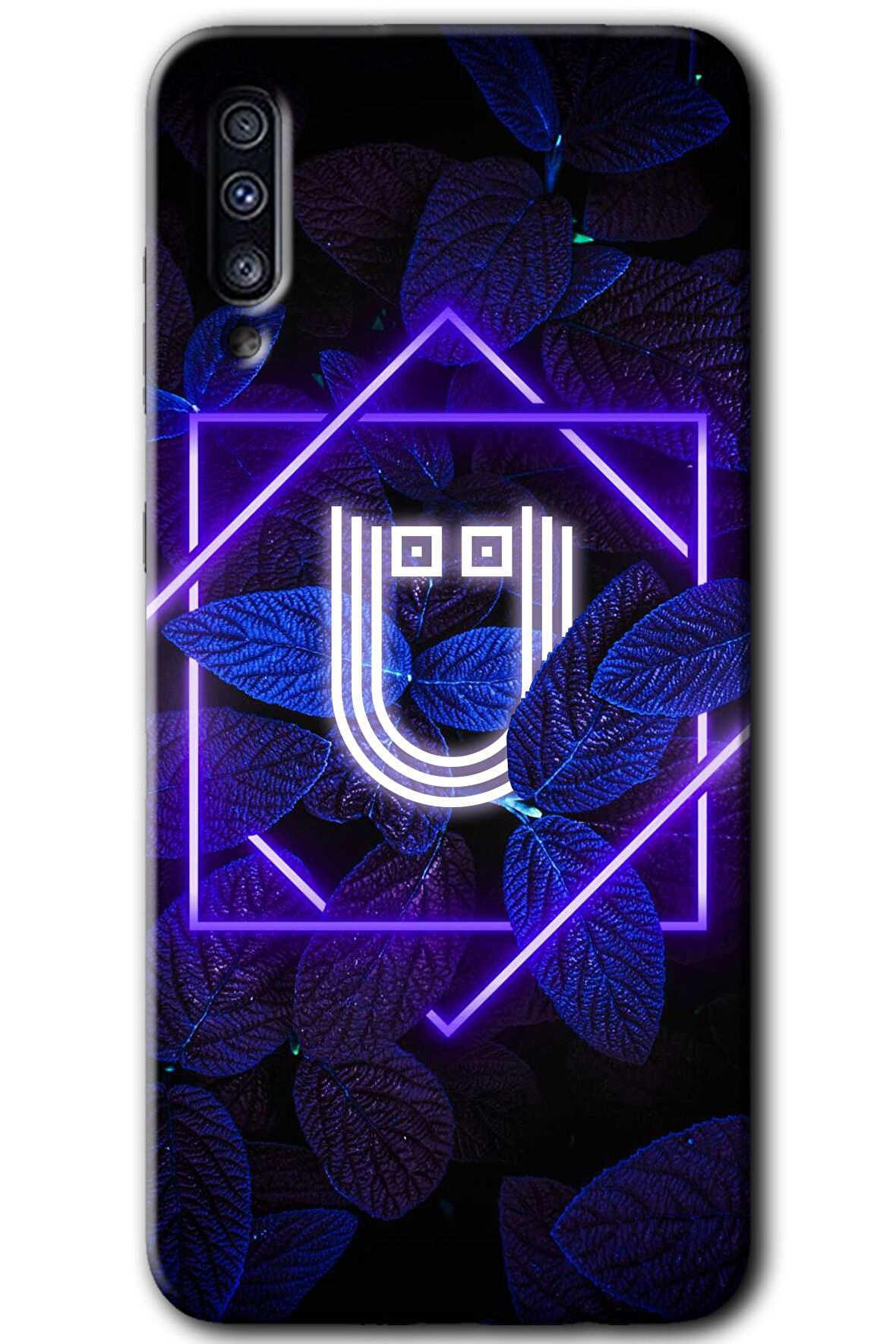 Galaxy A50s Kılıf HD Desen Baskılı Arka Kapak - Dark Neon Yaprak Ü Harfi 