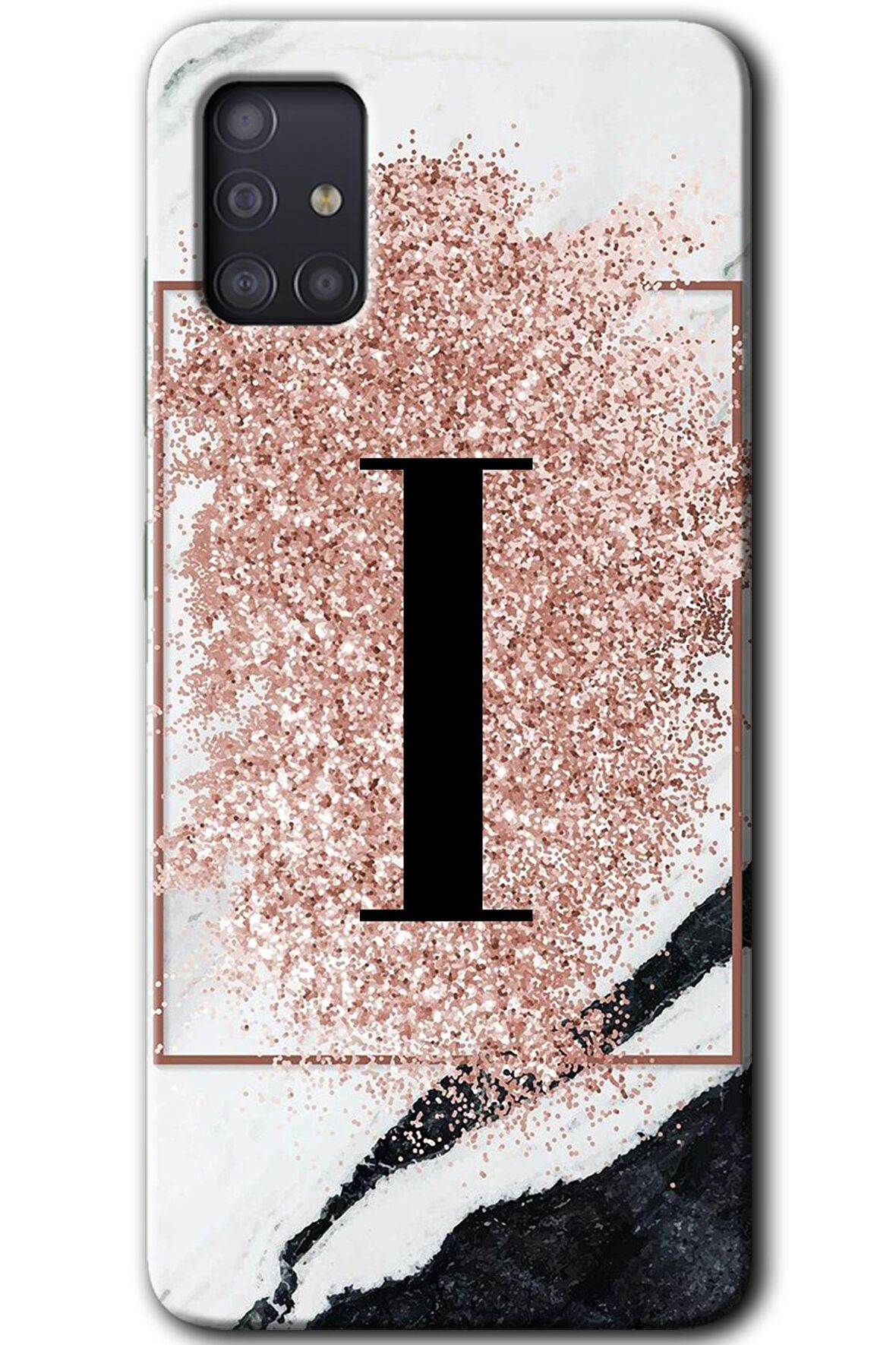 Galaxy A51 Kılıf HD Desen Baskılı Arka Kapak - Pembe Mermer Desenli I Harfi 