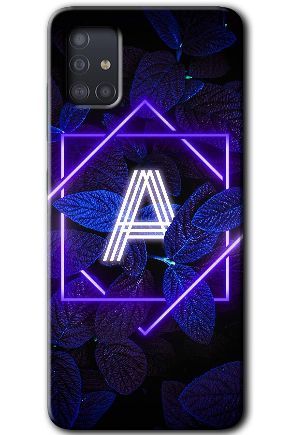 Galaxy A51 Kılıf HD Desen Baskılı Arka Kapak - Dark Neon Yaprak A Harfi 