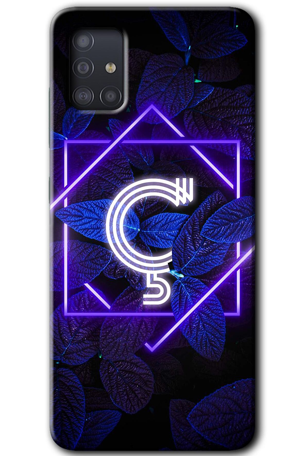 Galaxy A51 Kılıf HD Desen Baskılı Arka Kapak - Dark Neon Yaprak Ç Harfi 
