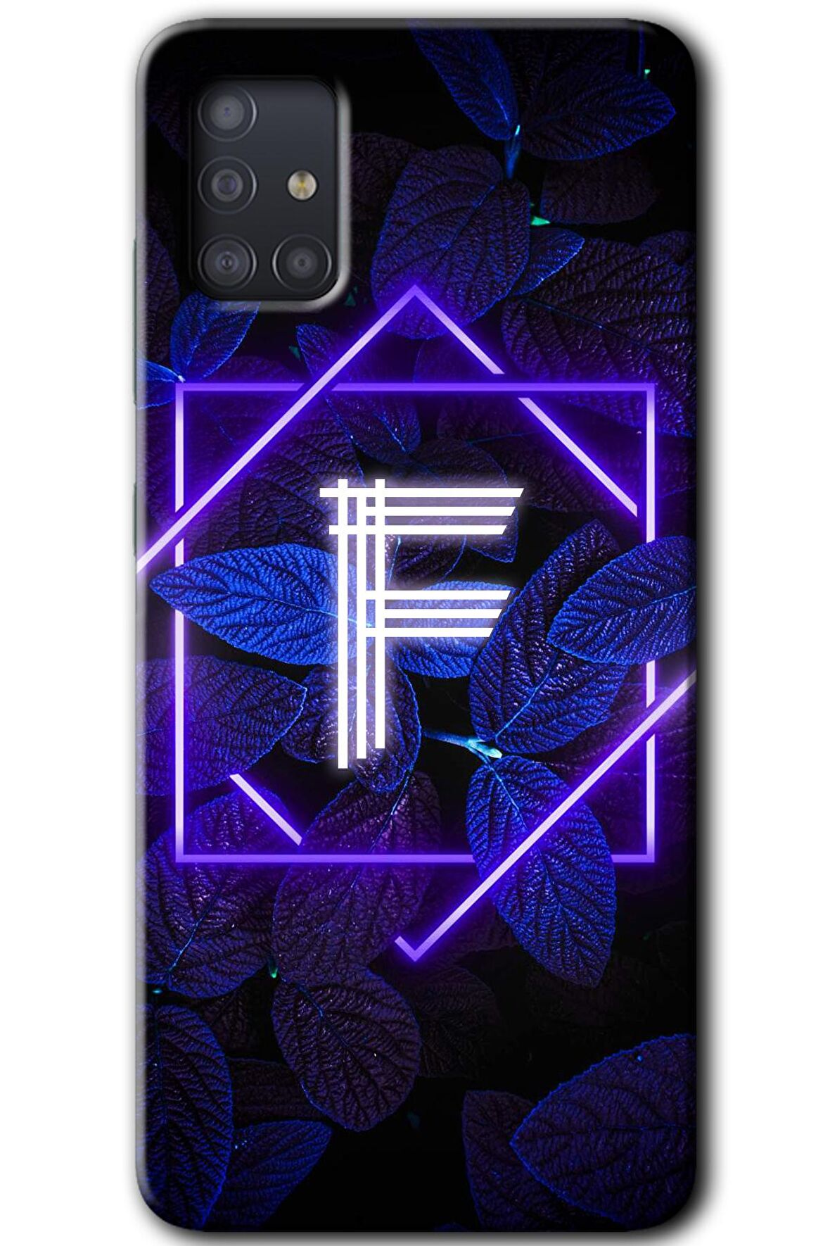 Galaxy A51 Kılıf HD Desen Baskılı Arka Kapak - Dark Neon Yaprak F Harfi 