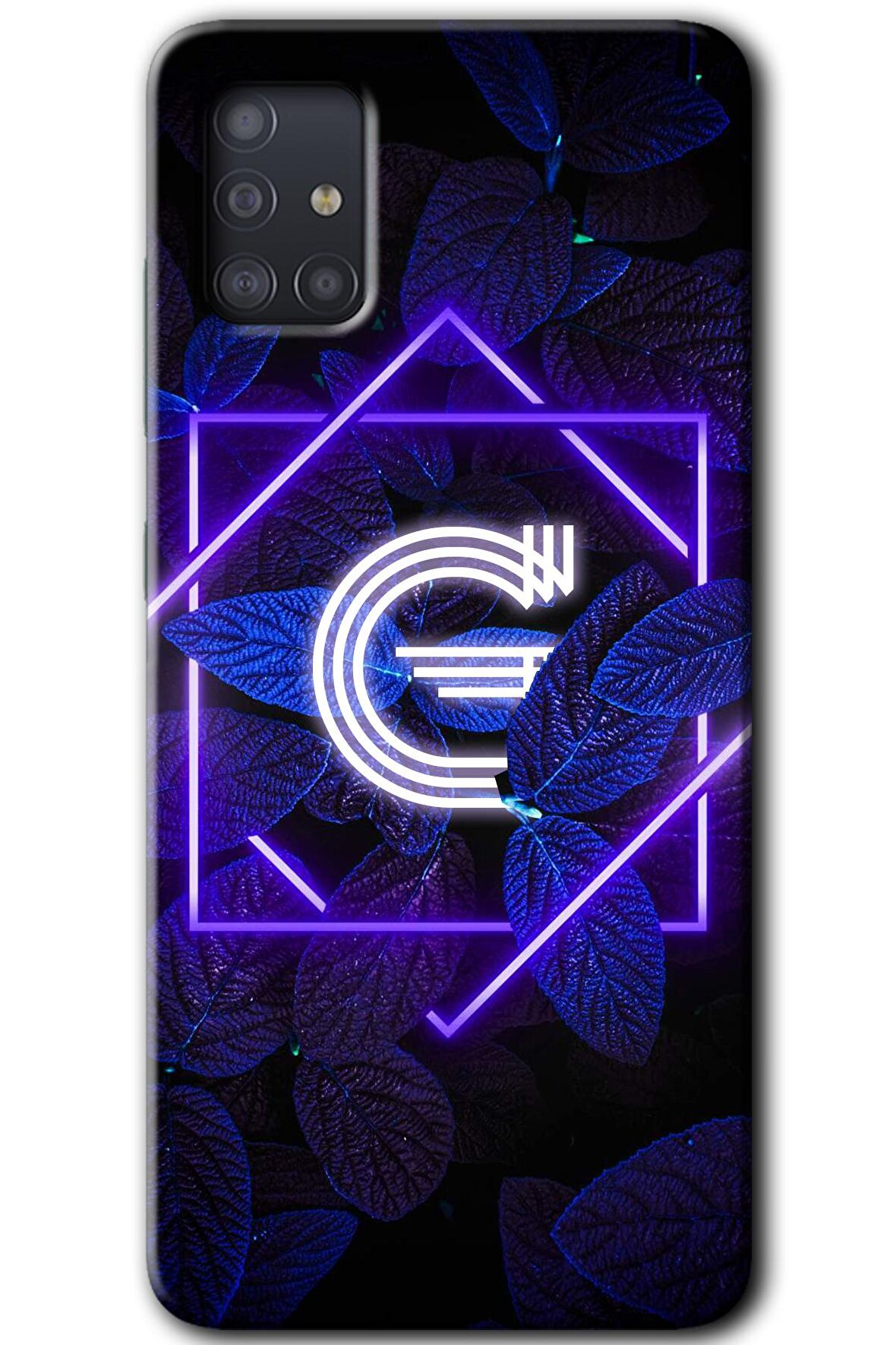 Galaxy A51 Kılıf HD Desen Baskılı Arka Kapak - Dark Neon Yaprak G Harfi 