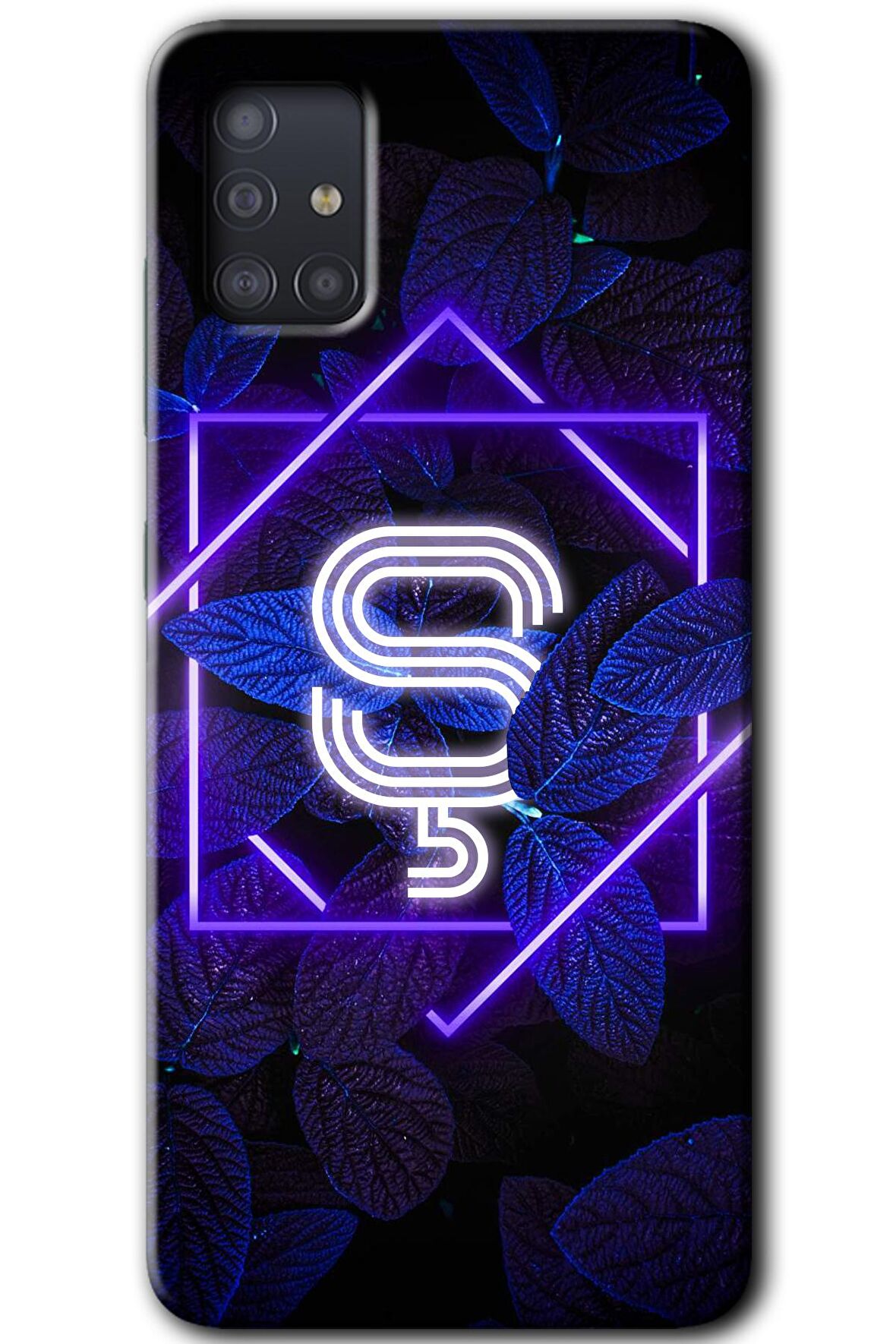 Galaxy A51 Kılıf HD Desen Baskılı Arka Kapak - Dark Neon Yaprak Ş Harfi 
