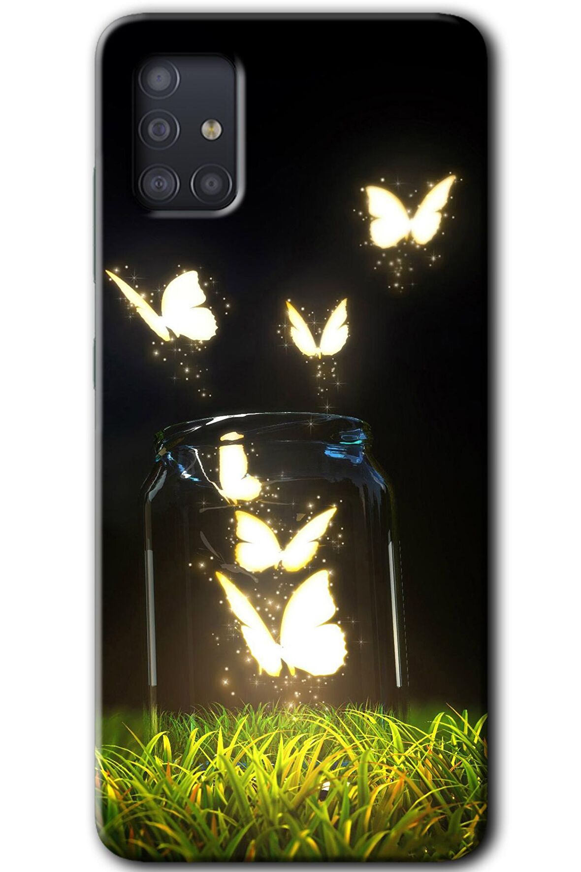 Galaxy A51 Kılıf HD Desen Baskılı Arka Kapak - Işıklı Kelebekler 