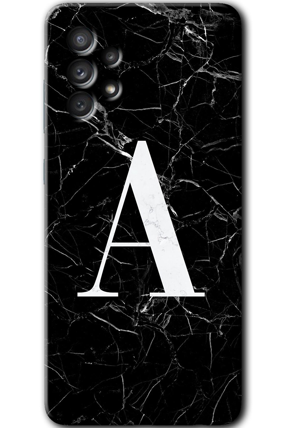 Galaxy A52 Kılıf HD Desen Baskılı Arka Kapak - Siyah Mermer Desenli A Harfi 