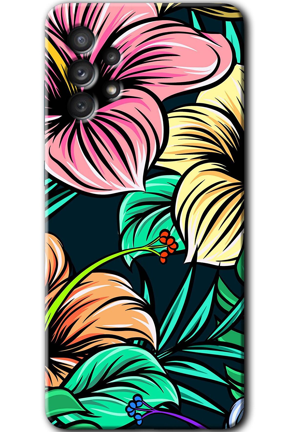 Galaxy A52 Kılıf HD Desen Baskılı Arka Kapak - Çizim Çiçekler 
