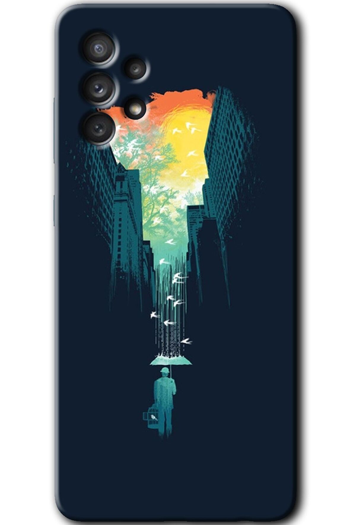 Galaxy A52 Kılıf HD Desen Baskılı Arka Kapak - City Bird Sky 
