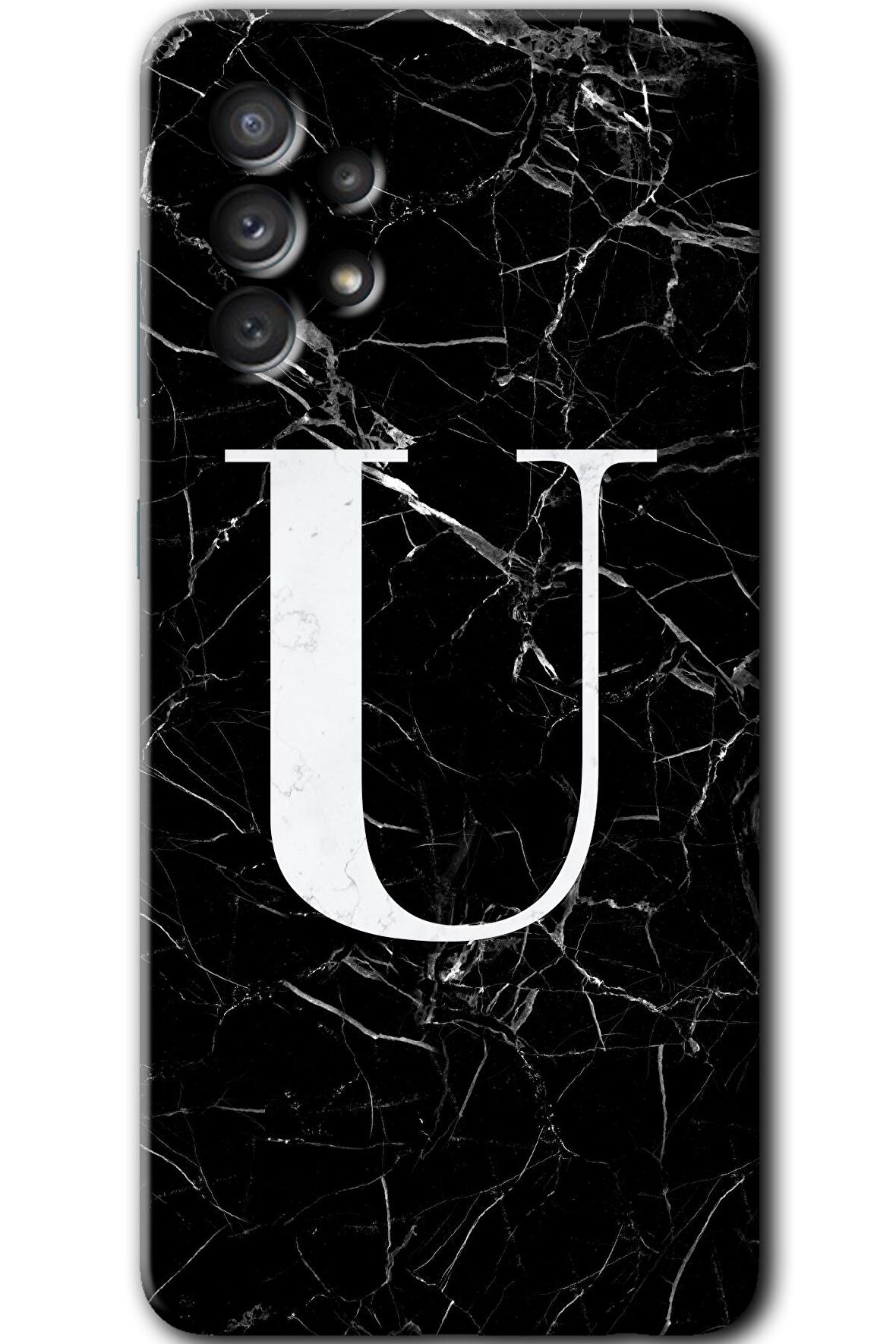 Galaxy A52s Kılıf HD Desen Baskılı Arka Kapak - Siyah Mermer Desenli U Harfi 