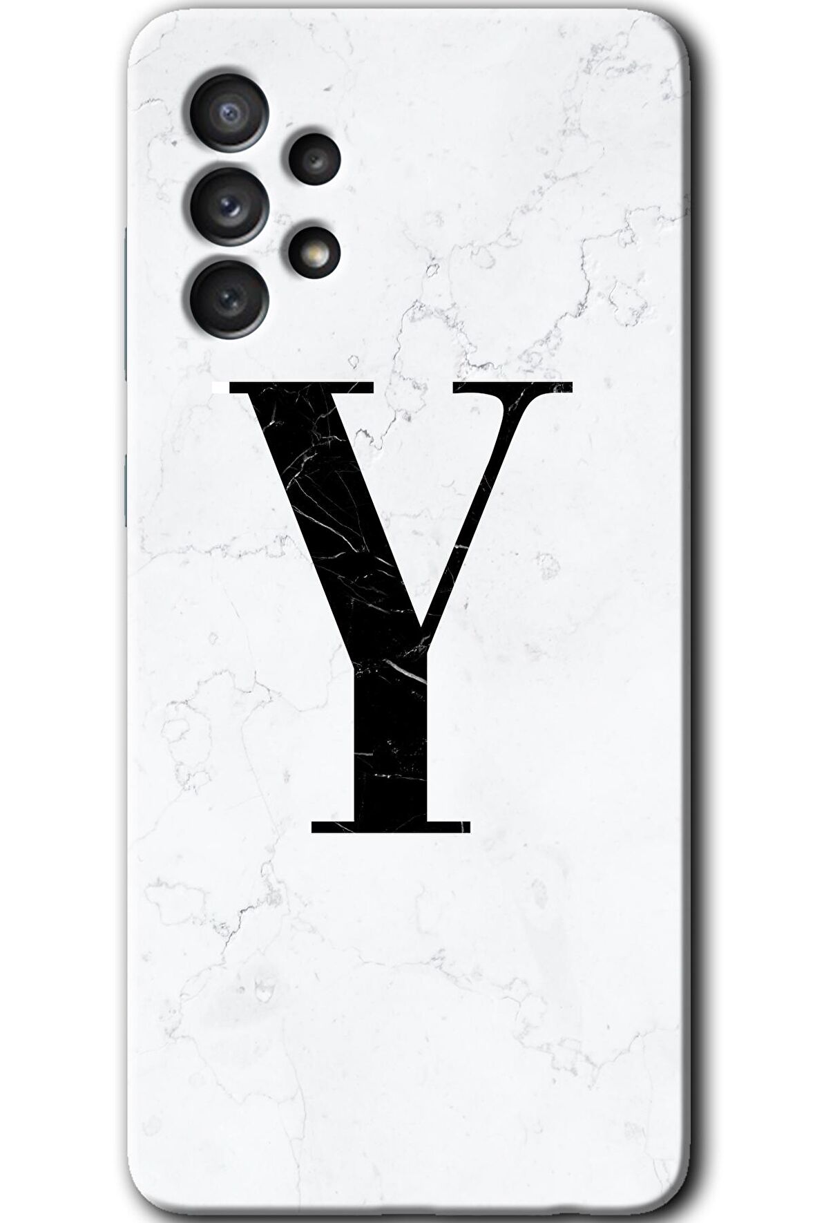 Galaxy A53 Kılıf HD Desen Baskılı Arka Kapak - Beyaz Mermer Desenli Y Harfi 