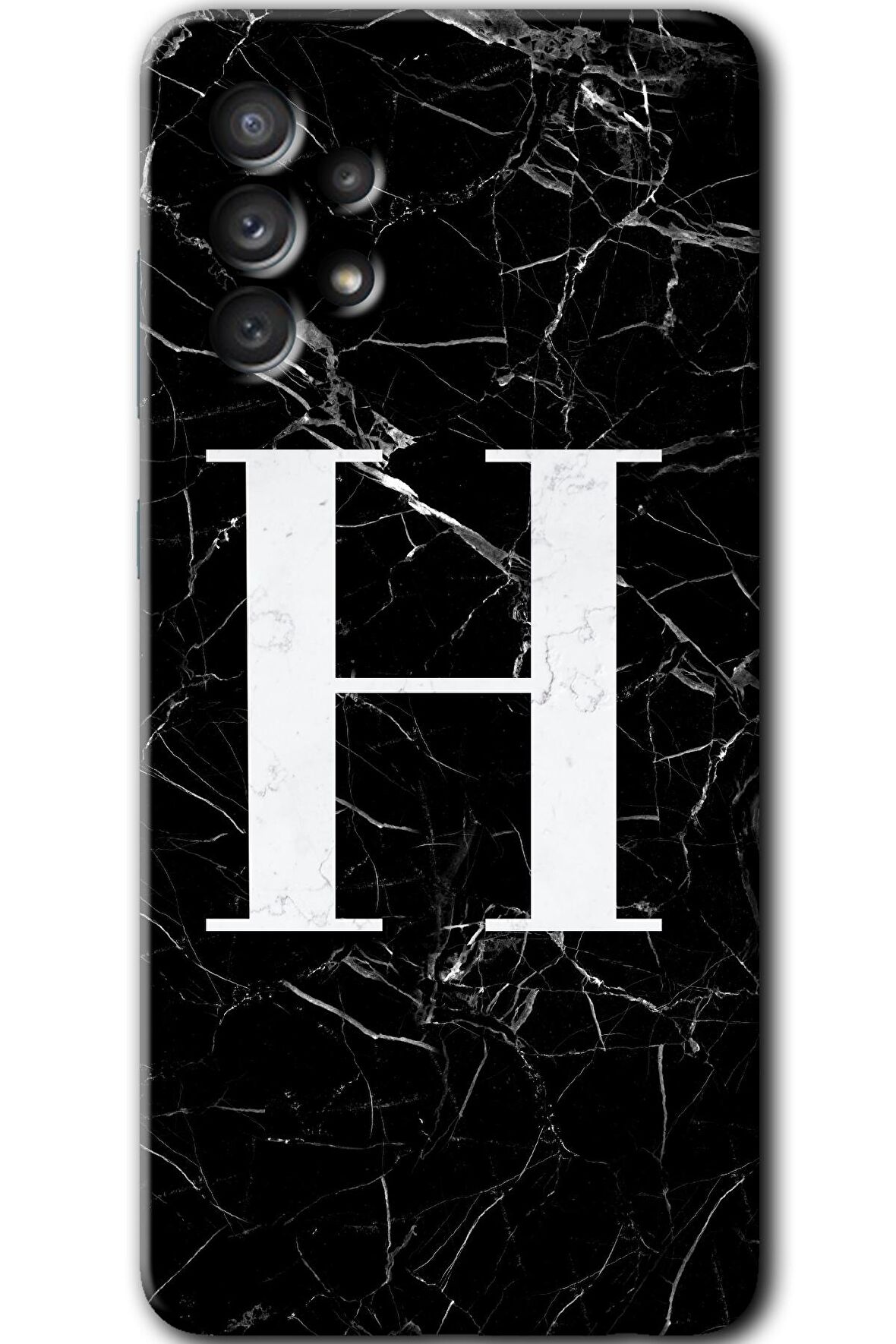 Galaxy A53 Kılıf HD Desen Baskılı Arka Kapak - Siyah Mermer Desenli H Harfi 