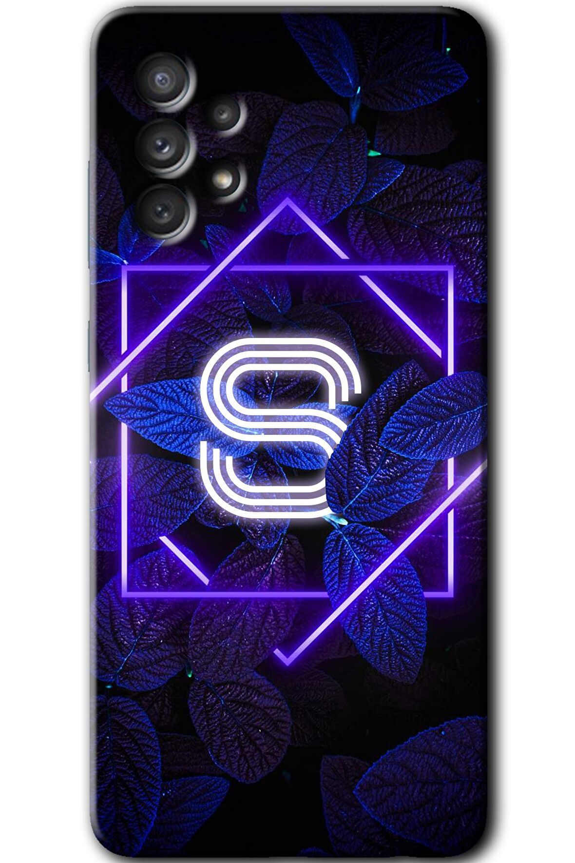 Galaxy A53 Kılıf HD Desen Baskılı Arka Kapak - Dark Neon Yaprak S Harfi 