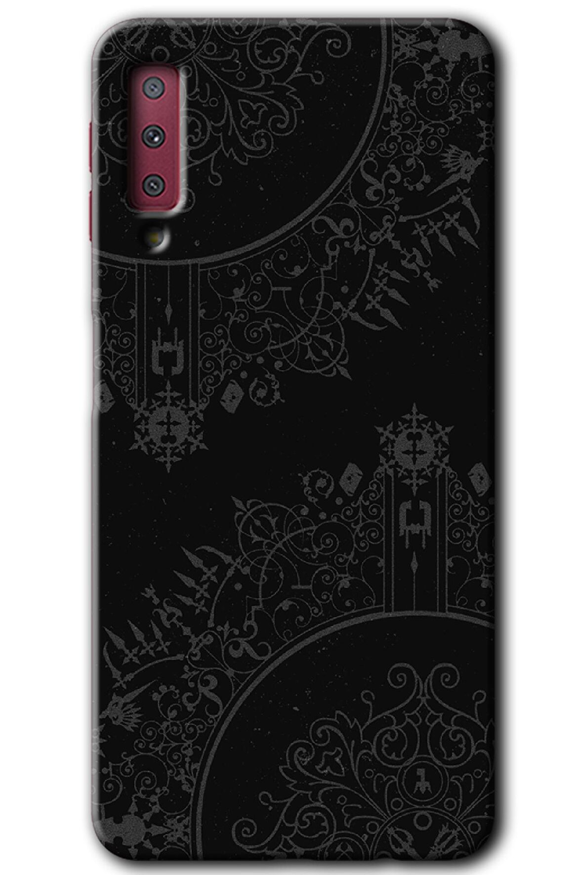 Galaxy A7 2018 Kılıf HD Desen Baskılı Arka Kapak - Siyah Mandala 