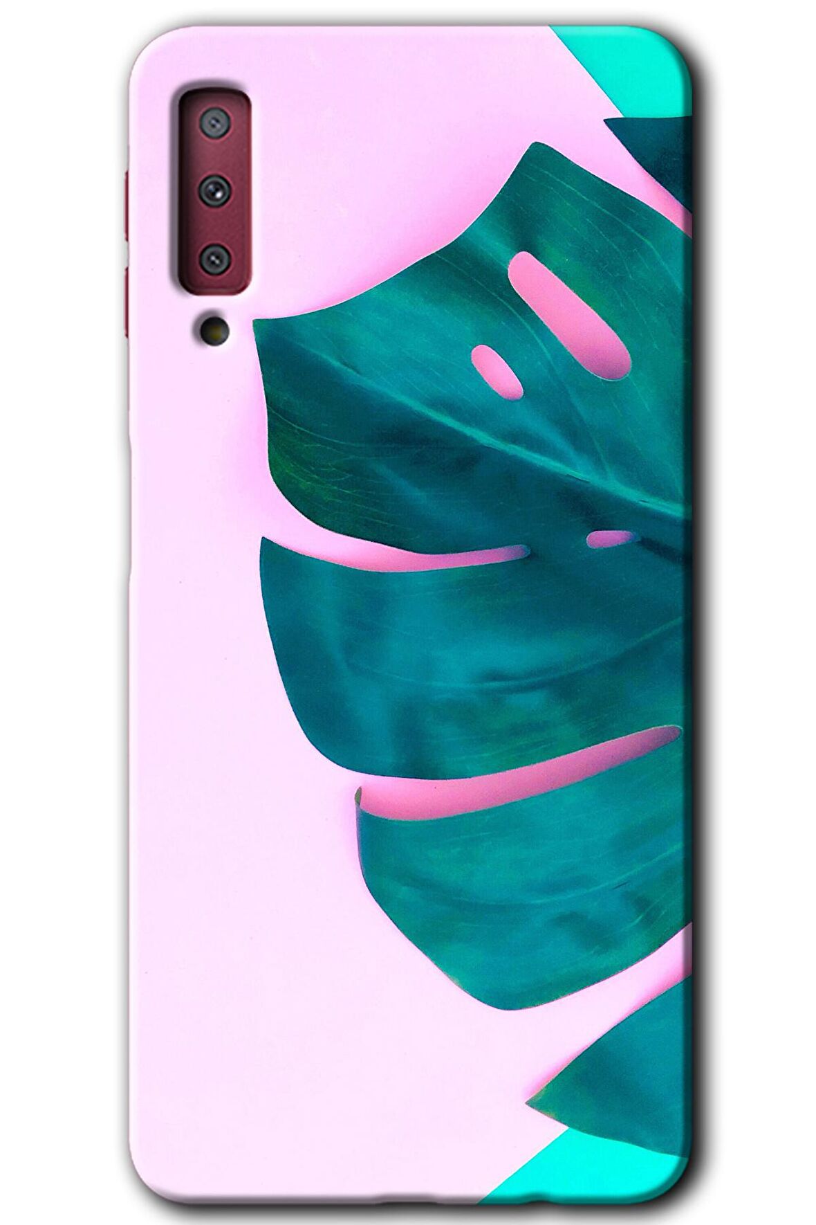Galaxy A7 2018 Kılıf HD Desen Baskılı Arka Kapak - 3D Yaprak 