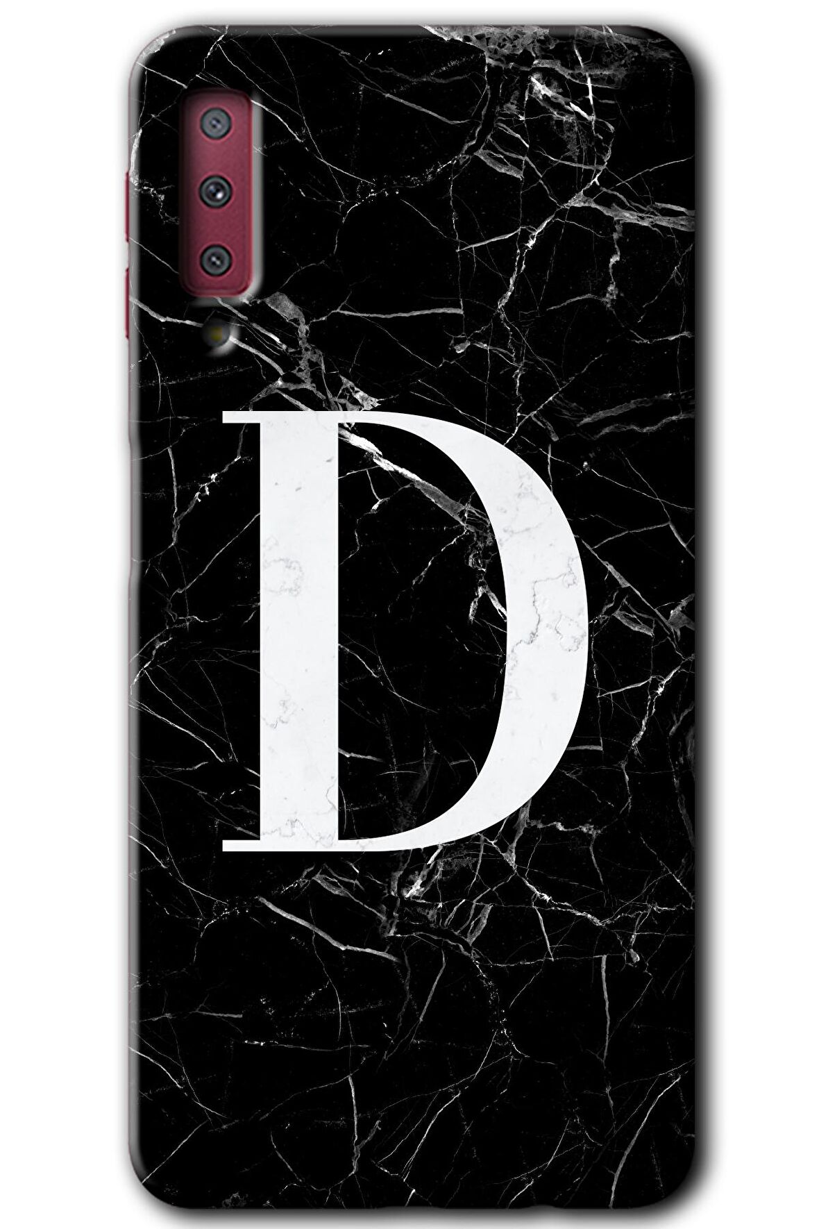 Galaxy A7 2018 Kılıf HD Desen Baskılı Arka Kapak - Siyah Mermer Desenli D Harfi 