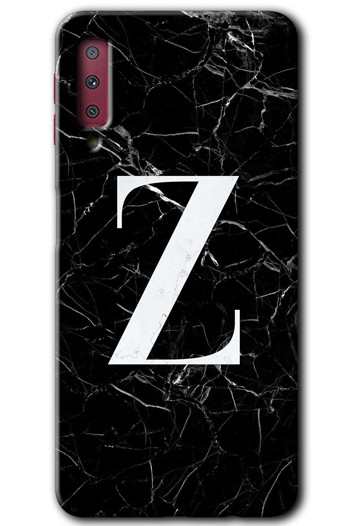 Galaxy A7 2018 Kılıf HD Desen Baskılı Arka Kapak - Siyah Mermer Desenli Z Harfi 