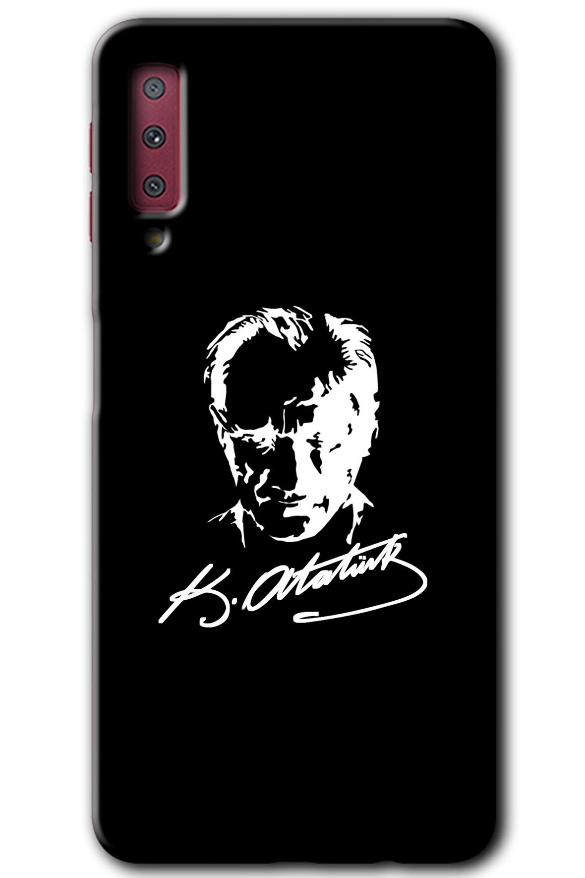 Galaxy A7 2018 Kılıf HD Desen Baskılı Arka Kapak - Atatürk Silüet İmza 