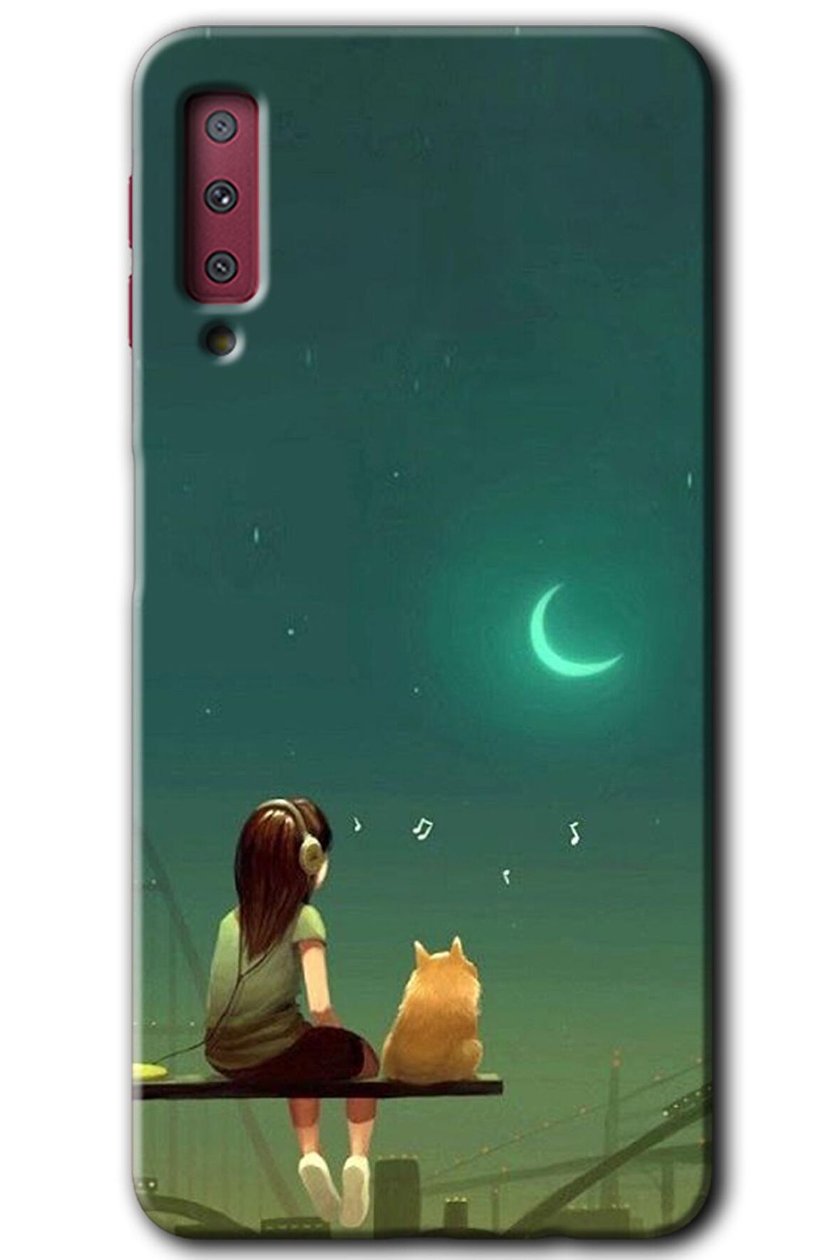 Galaxy A7 2018 Kılıf HD Desen Baskılı Arka Kapak - Kedili Kız 