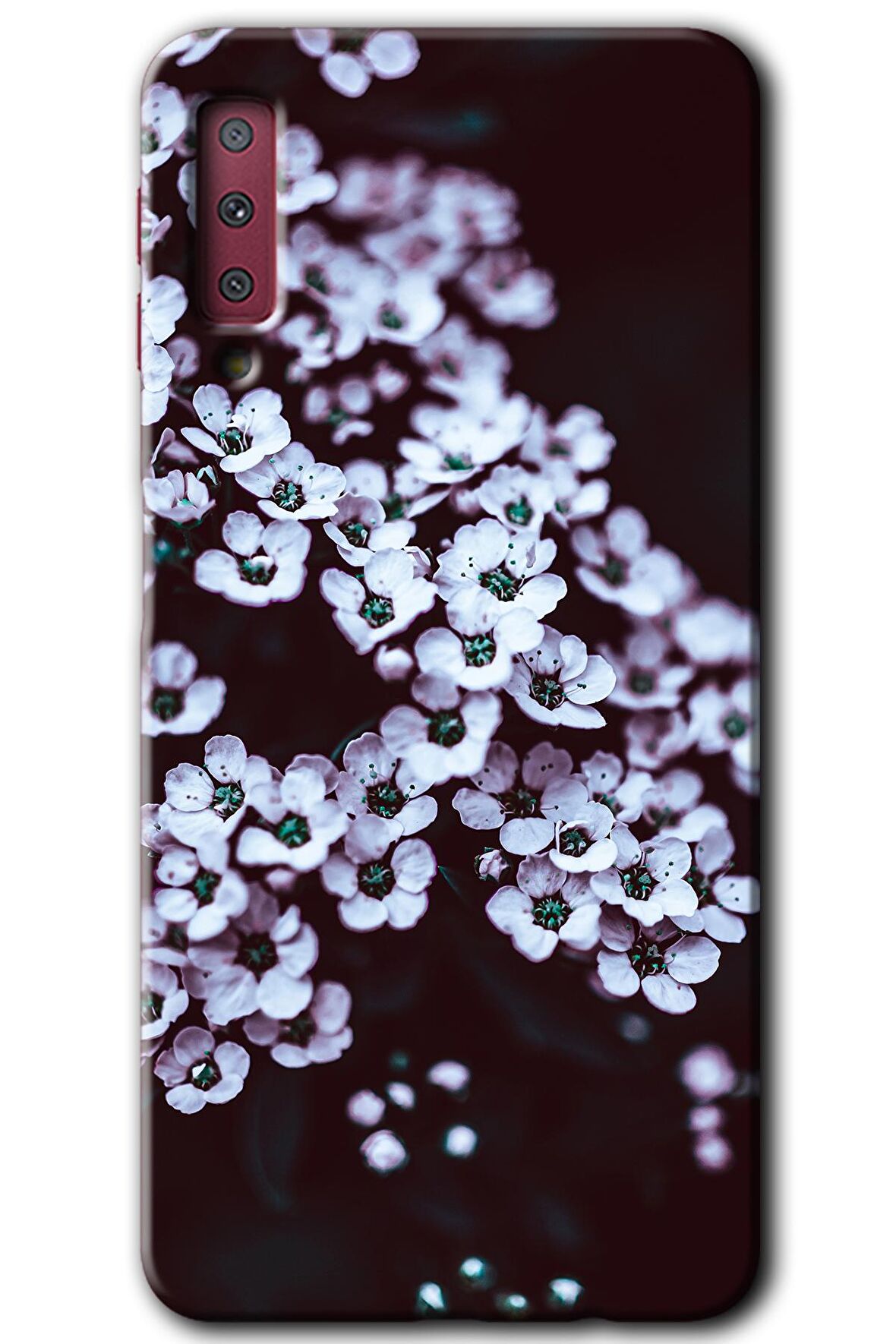 Galaxy A7 2018 Kılıf HD Desen Baskılı Arka Kapak - Beyaz Çiçek 