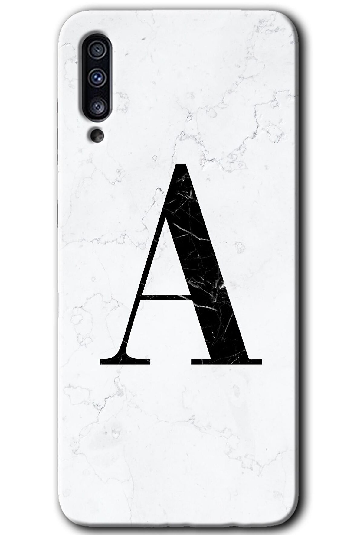 Galaxy A70 Kılıf HD Desen Baskılı Arka Kapak - Beyaz Mermer Desenli A Harfi 