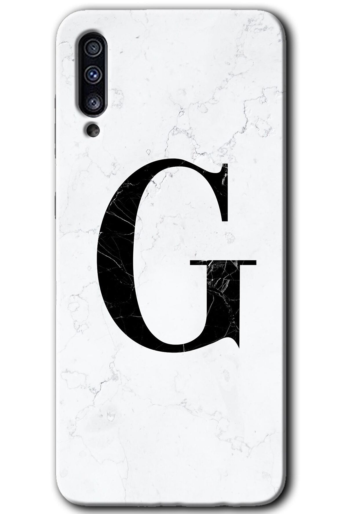 Galaxy A70s Kılıf HD Desen Baskılı Arka Kapak - Beyaz Mermer Desenli G Harfi 