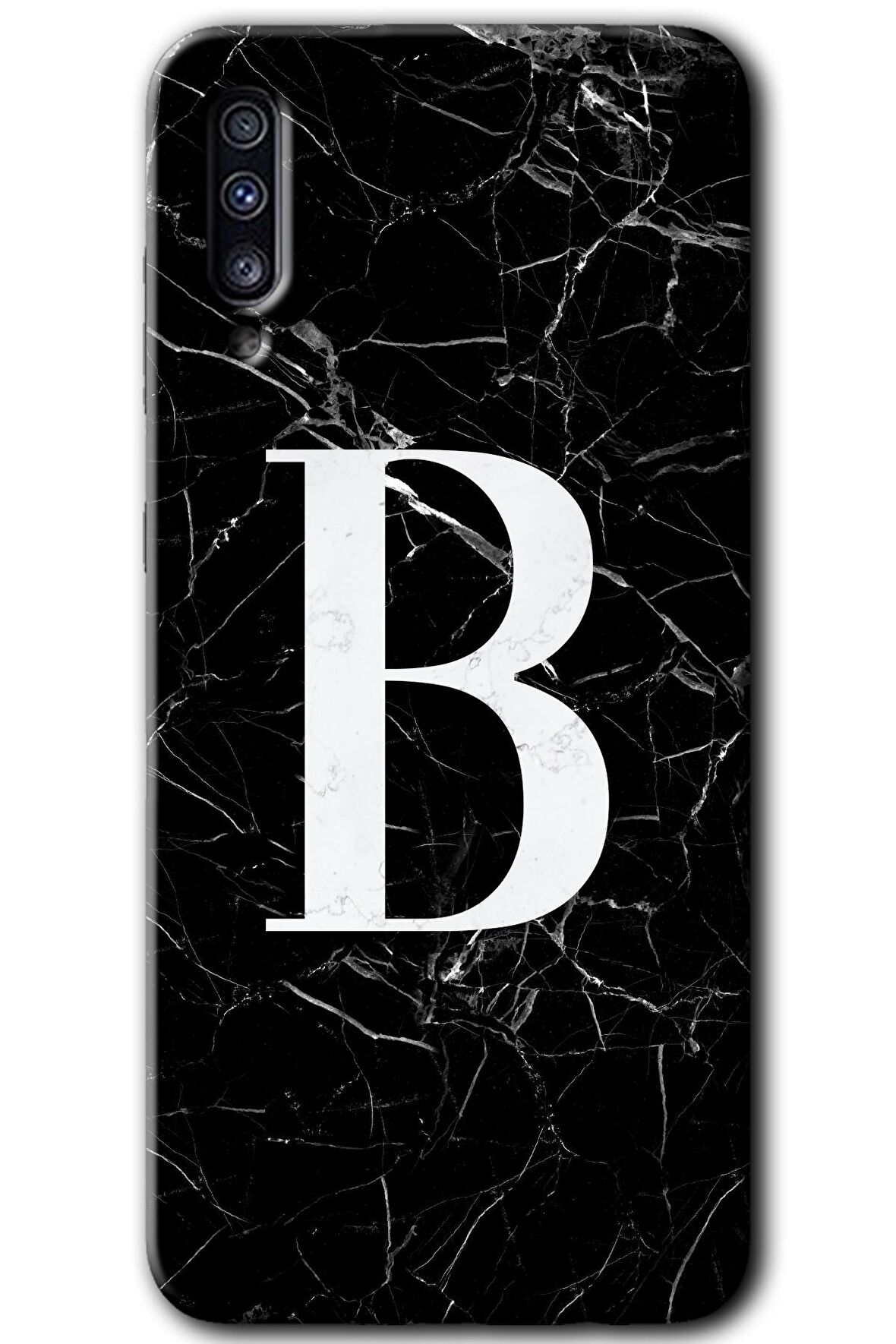Galaxy A70s Kılıf HD Desen Baskılı Arka Kapak - Siyah Mermer Desenli B Harfi 