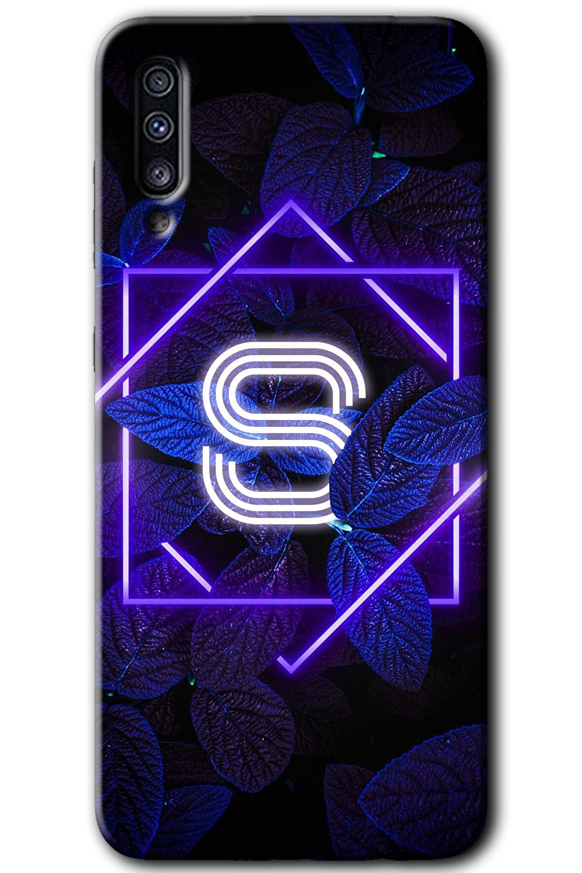 Galaxy A70s Kılıf HD Desen Baskılı Arka Kapak - Dark Neon Yaprak S Harfi 