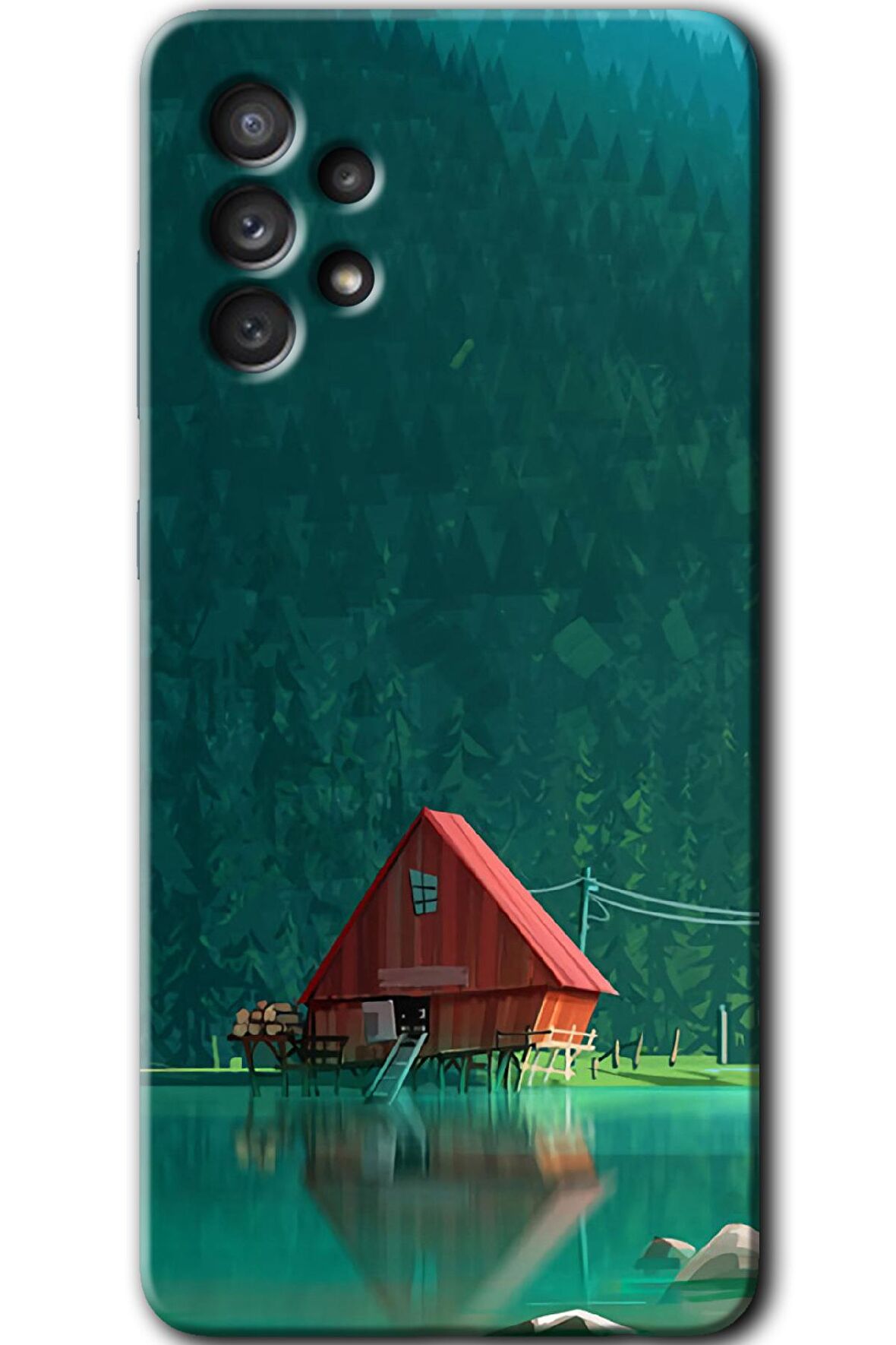 Galaxy A72 Kılıf HD Desen Baskılı Arka Kapak - House In Woods 