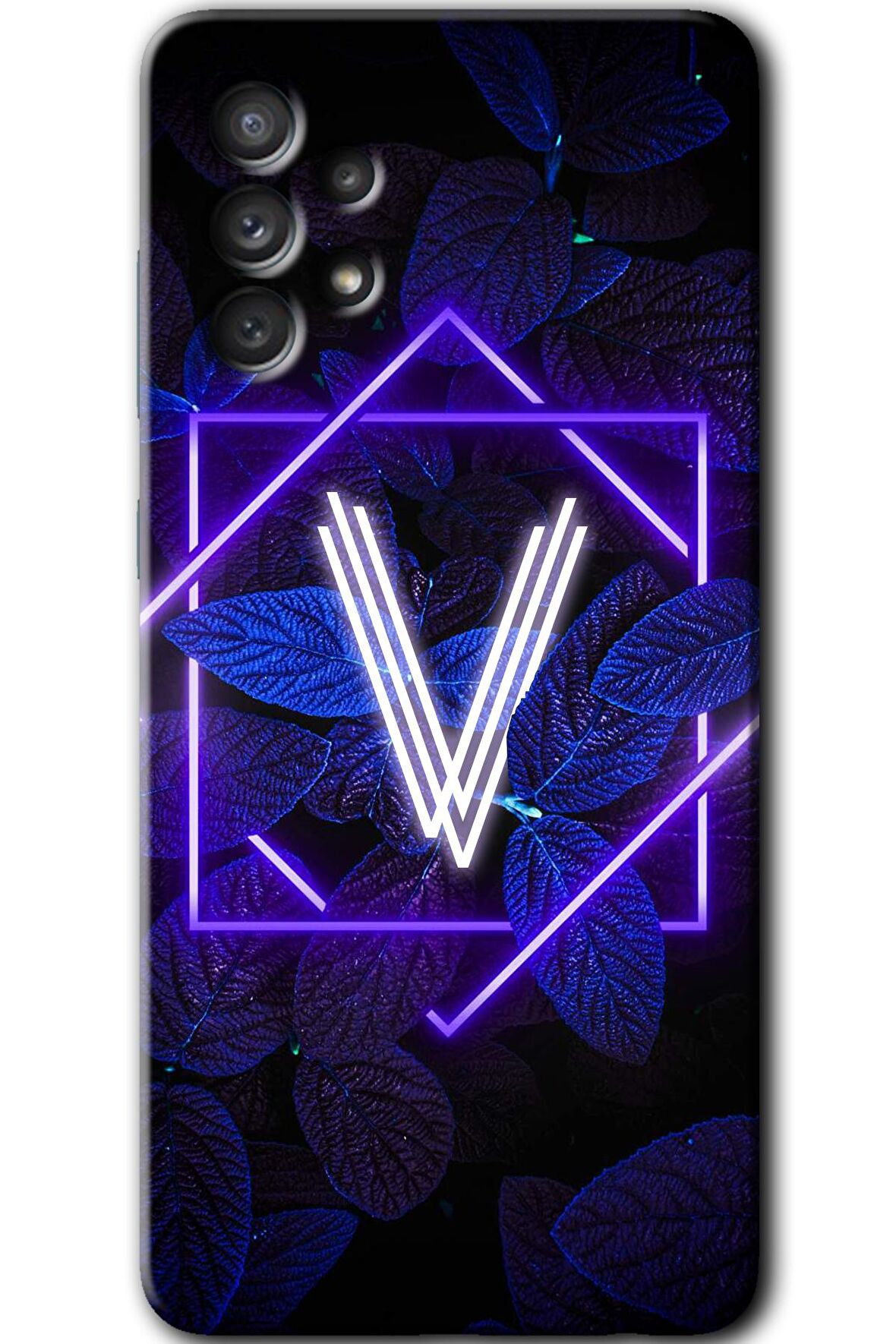 Galaxy A72 Kılıf HD Desen Baskılı Arka Kapak - Dark Neon Yaprak V Harfi 