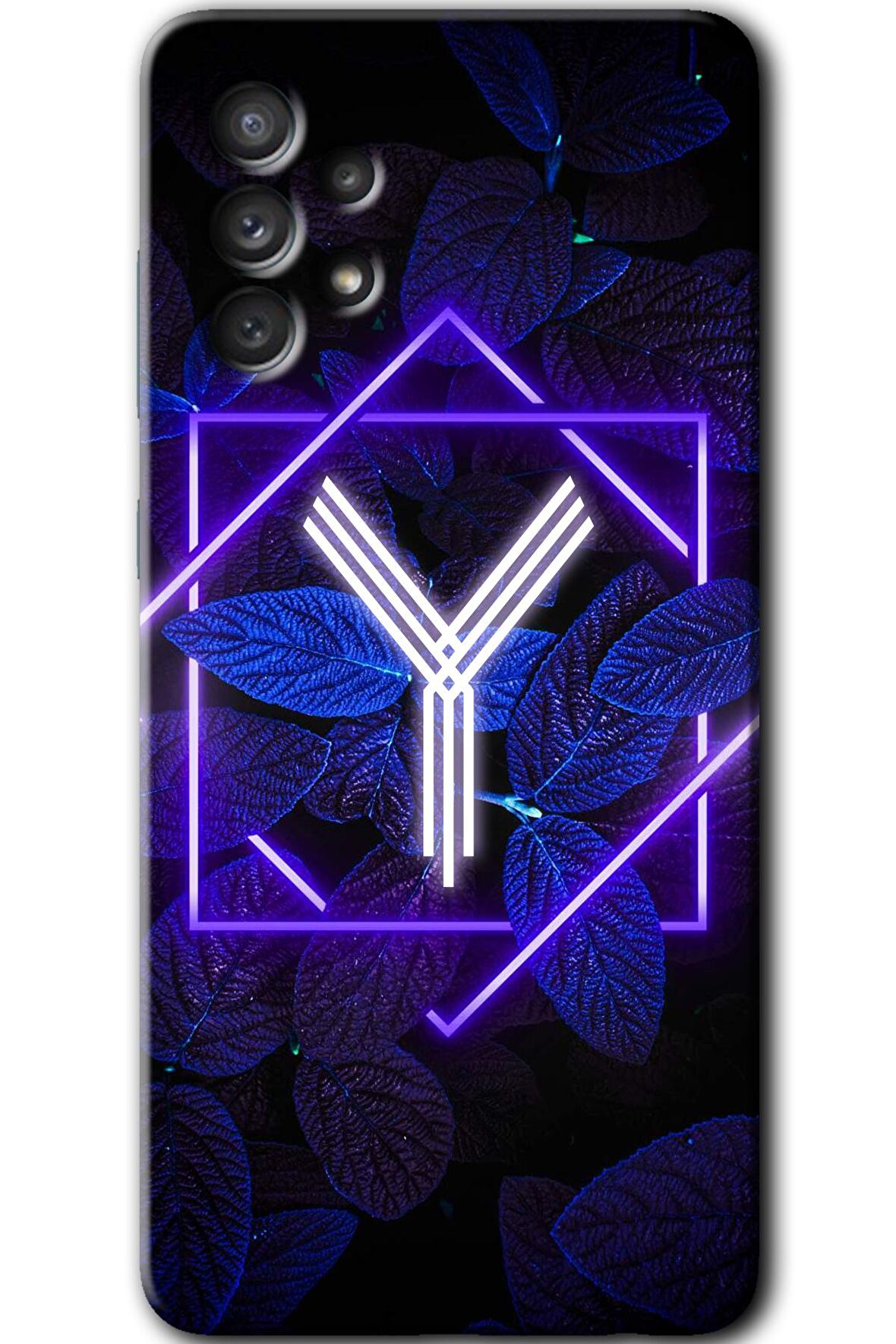 Galaxy A72 Kılıf HD Desen Baskılı Arka Kapak - Dark Neon Yaprak Y Harfi 