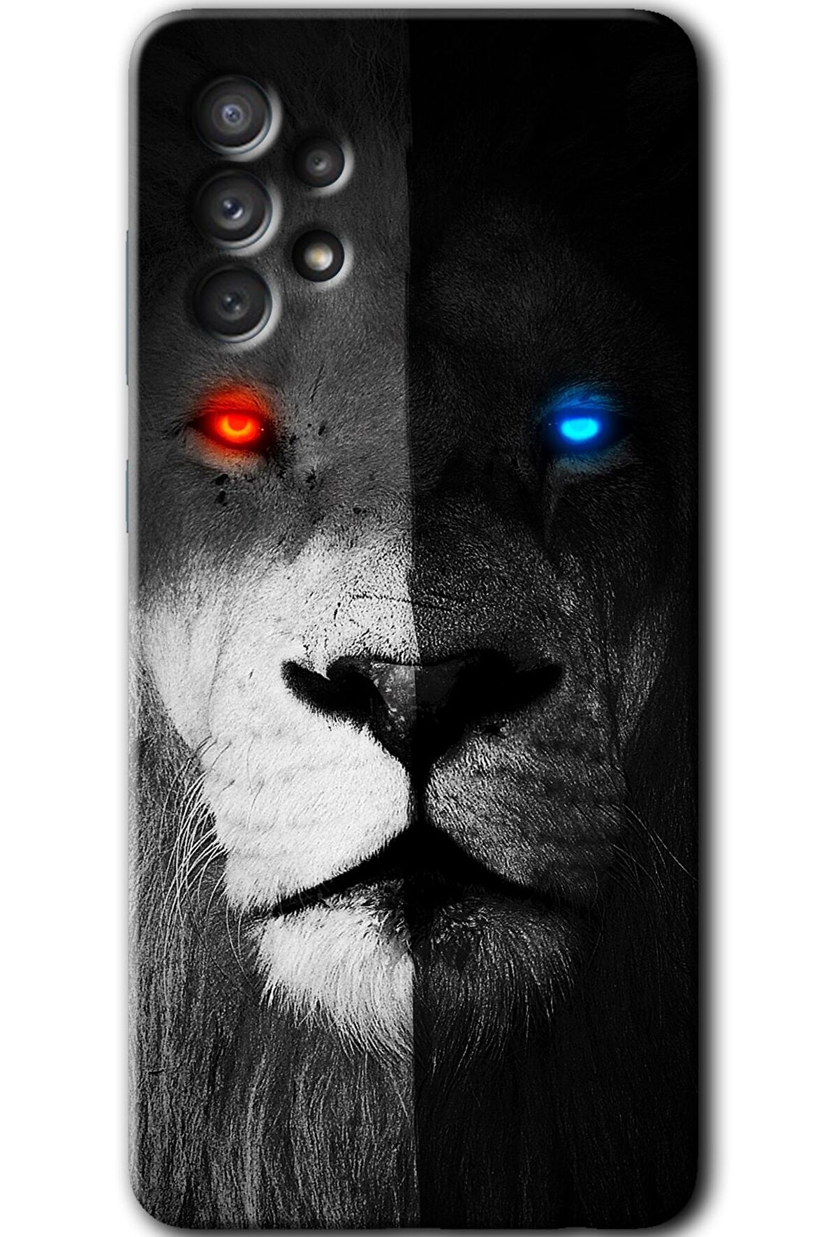Galaxy A72 Kılıf HD Desen Baskılı Arka Kapak - Fire and Ice Lion 