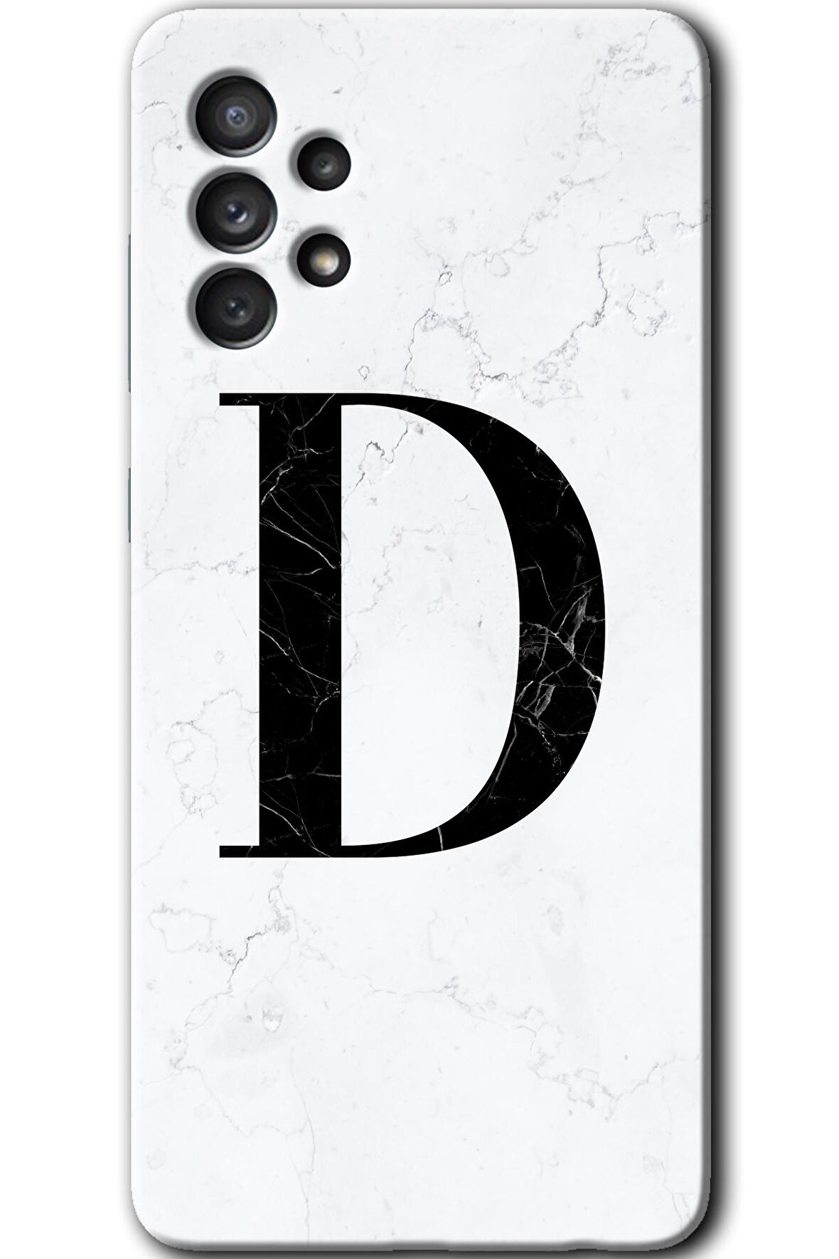 Galaxy A73 Kılıf HD Desen Baskılı Arka Kapak - Beyaz Mermer Desenli D Harfi 