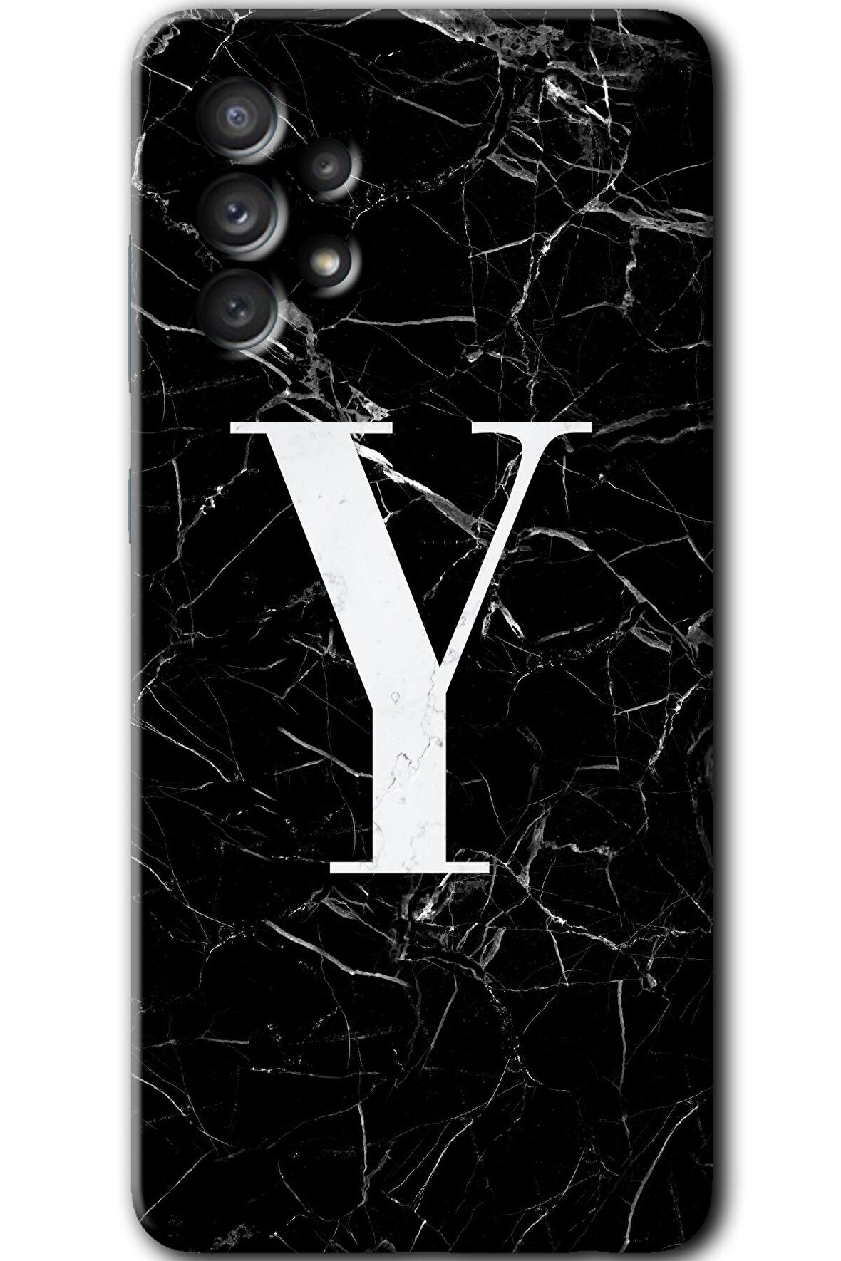 Galaxy A73 Kılıf HD Desen Baskılı Arka Kapak - Siyah Mermer Desenli Y Harfi 
