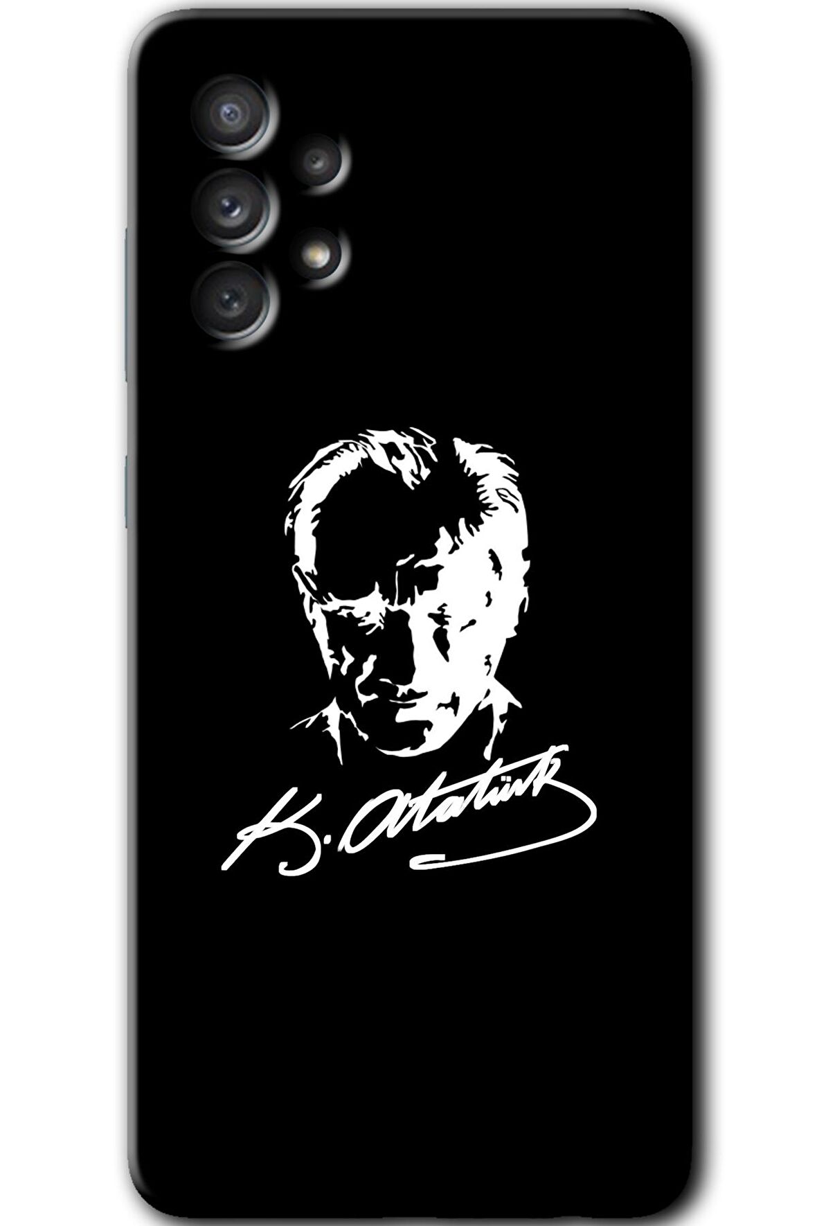 Galaxy A73 Kılıf HD Desen Baskılı Arka Kapak - Atatürk Silüet İmza 